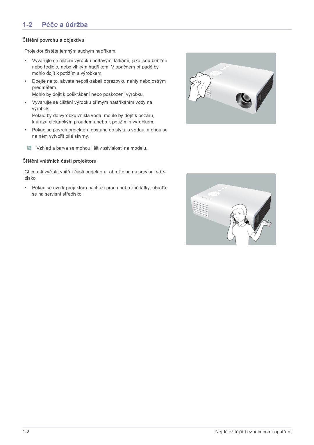 Samsung SPU300MX/EN manual Péče a údržba, Čištění povrchu a objektivu 