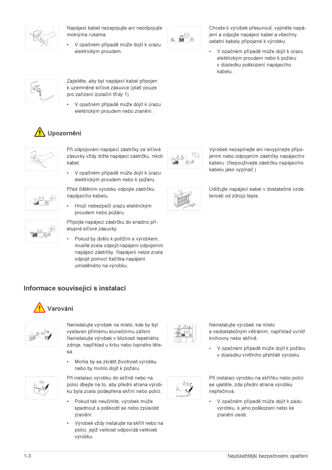 Samsung SPU300MX/EN manual Informace související s instalací, Upozornění 