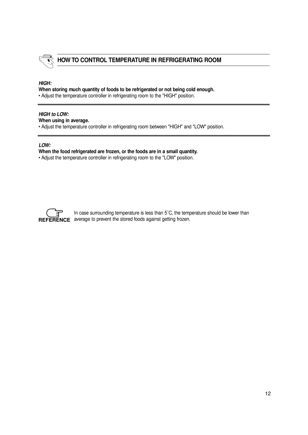 Samsung SR-519/569, SR -V52/V57 manual HOW to Control Temperature in Refrigerating Room 