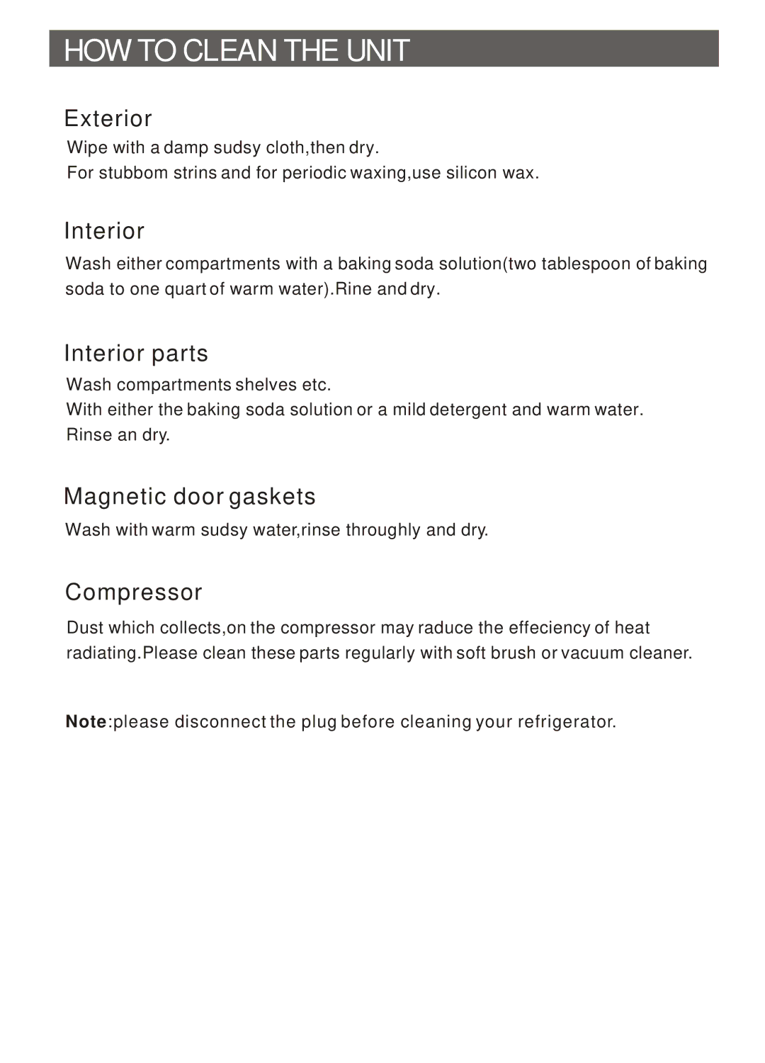 Samsung SR19BCSWHN/BUS, SR-18NFBB/XSV, SR17AVRGHN/XSV, SR-17NFB/XSV, SR-18NFBA/XSV manual HOW to Clean the Unit, Exterior 