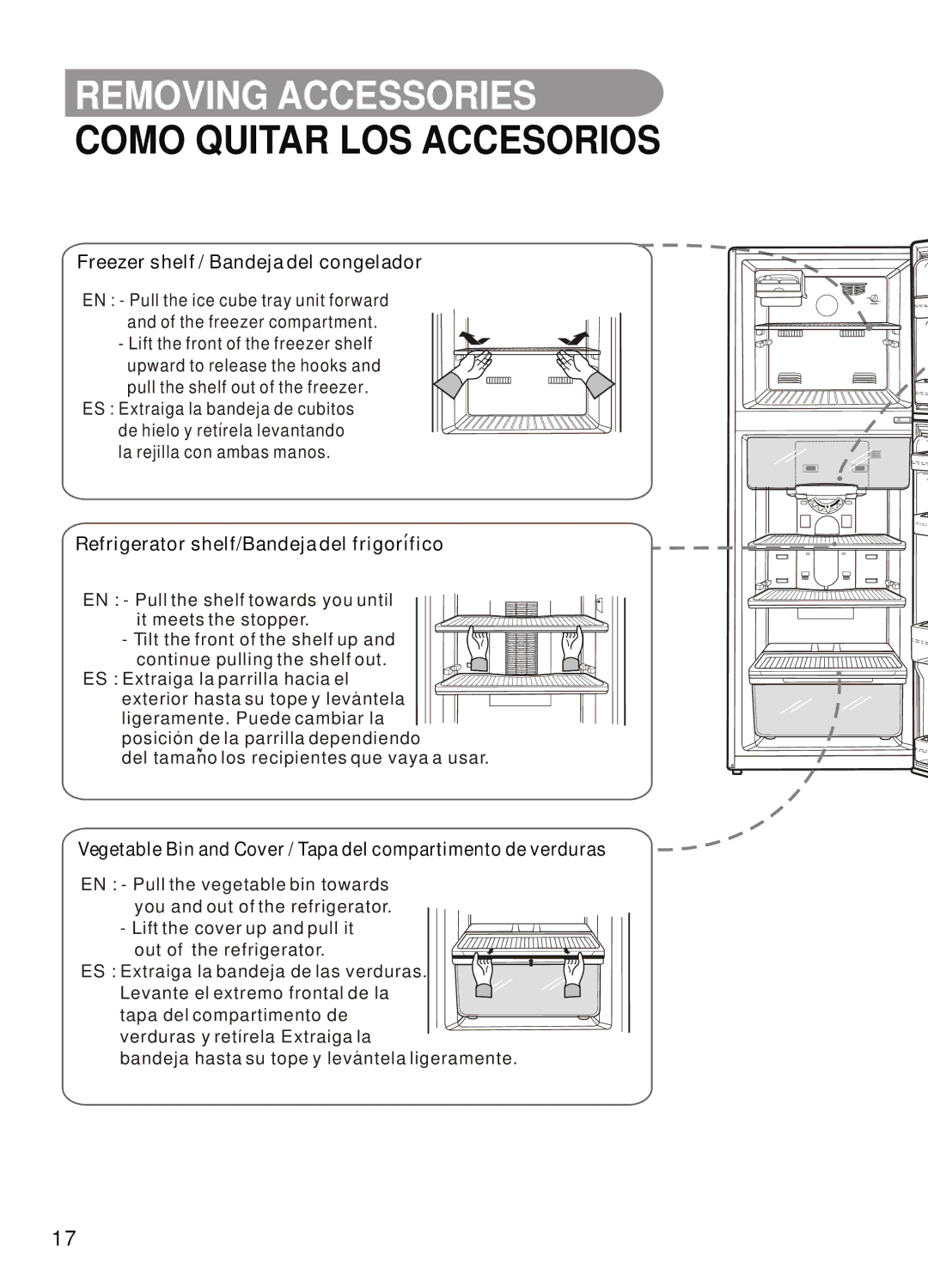 Samsung SR-42/43, SR-32/33, SR-28/29, SR-38/39 manual Removing Accessories, Como Quitar LOS Accesorios 