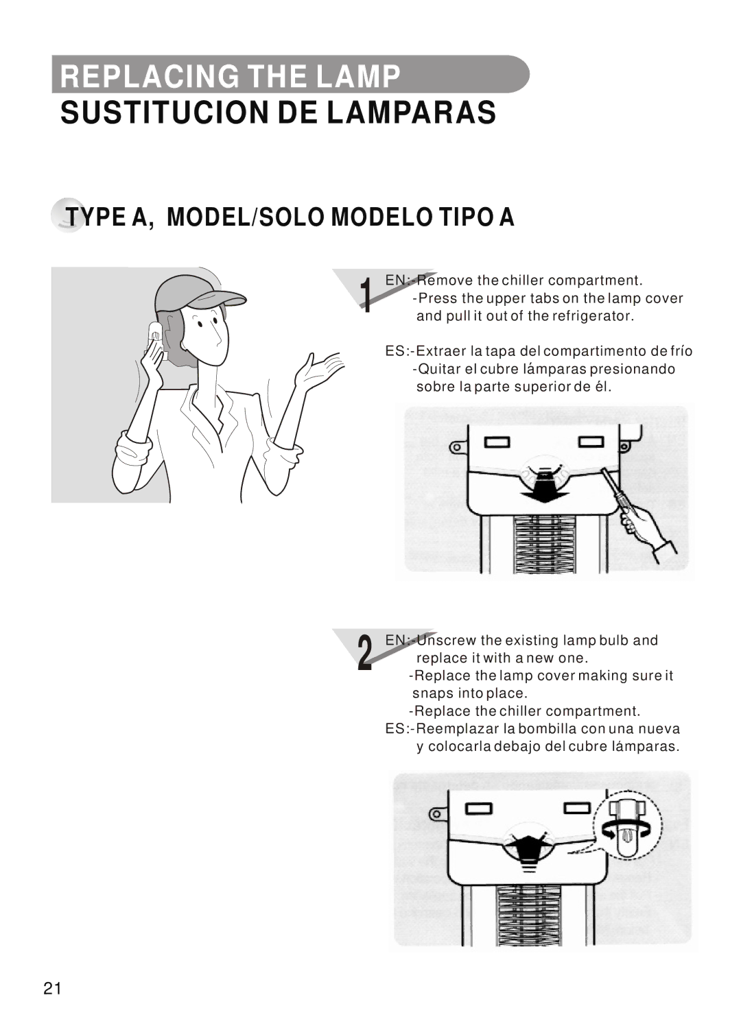 Samsung SR-42/43, SR-32/33, SR-28/29, SR-38/39 manual Replacing the Lamp, Sustitucion DE Lamparas 