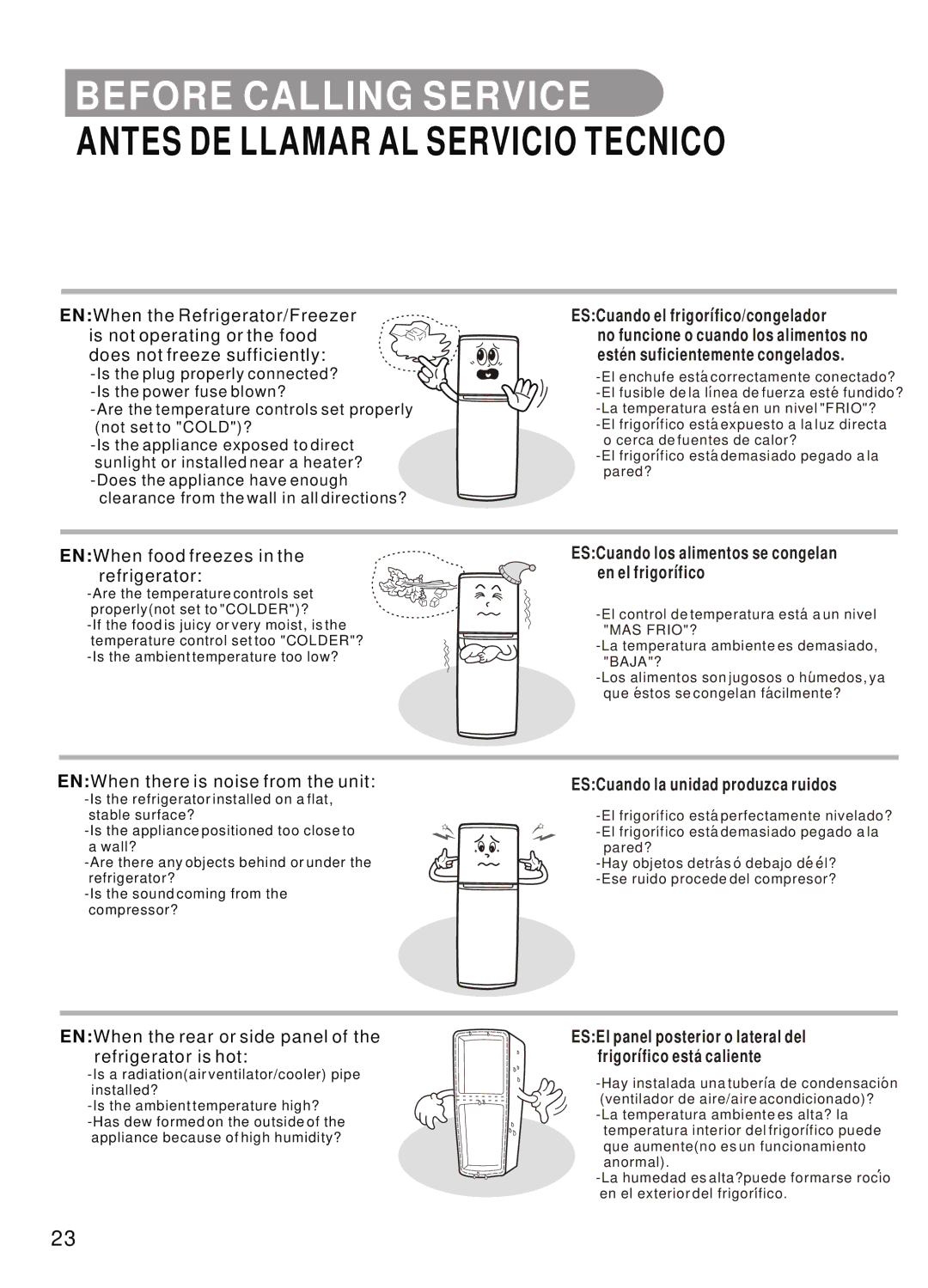 Samsung SR-32/33, SR-28/29, SR-42/43, SR-38/39 manual Before Calling Service, Antes DE Llamar AL Servicio Tecnico 