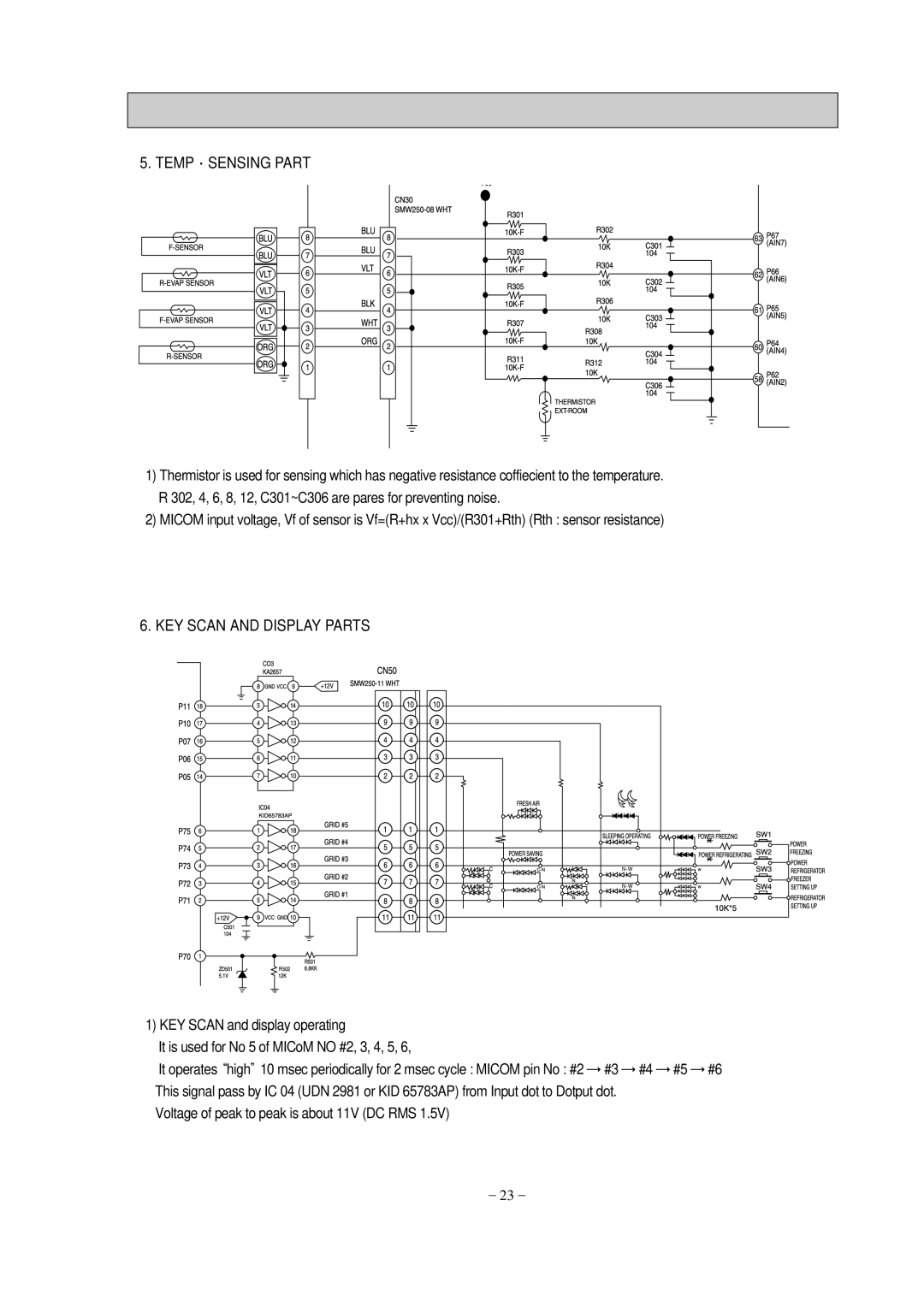 Samsung SR-61NMC, SR-65KTC, SR-65NMC, SR-69NMC, SR-61KTC specifications Temp·Sensing Part 