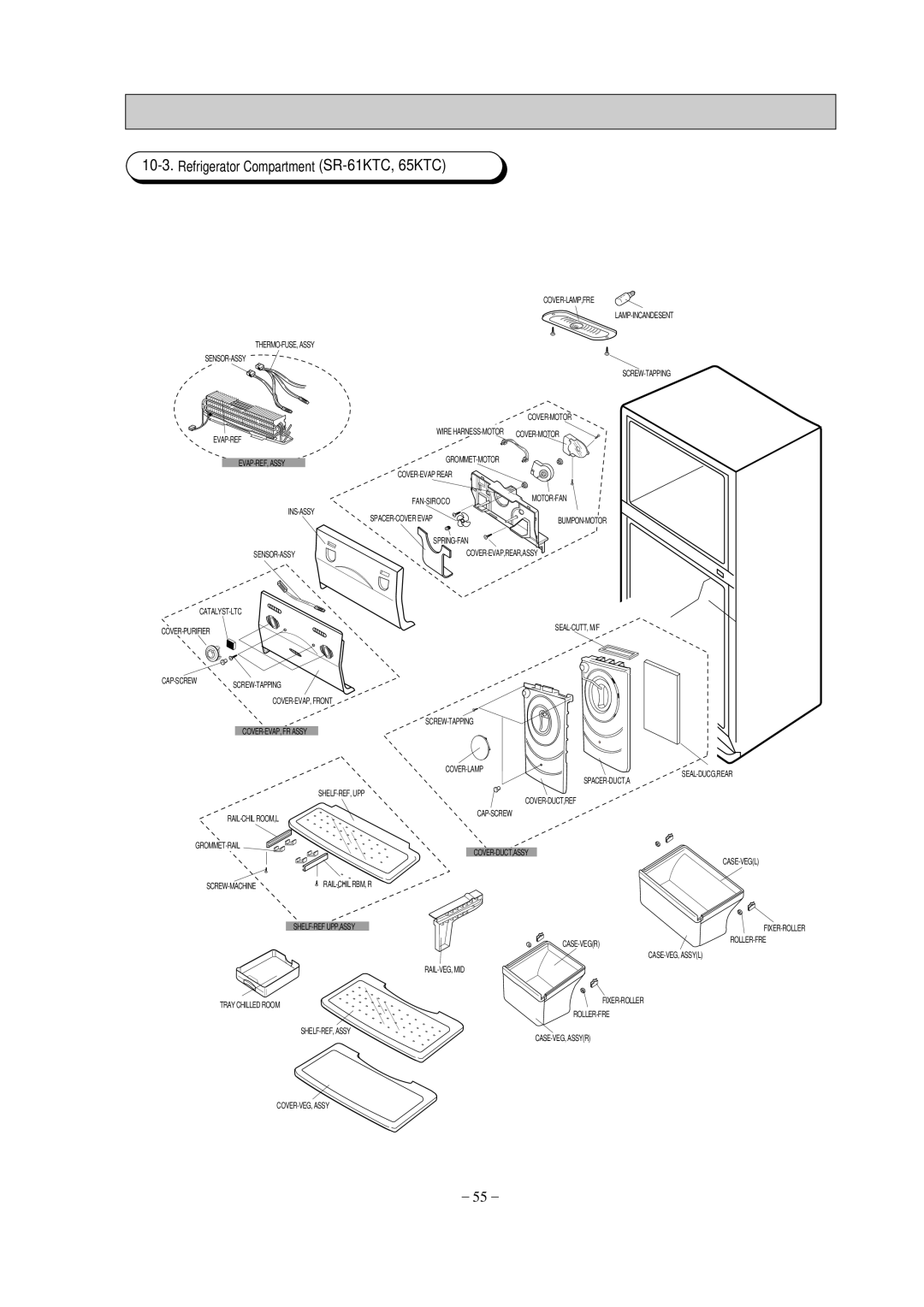 Samsung SR-65NMC, SR-65KTC, SR-69NMC, SR-61NMC specifications Refrigerator Compartment SR-61KTC,65KTC, －55－ 