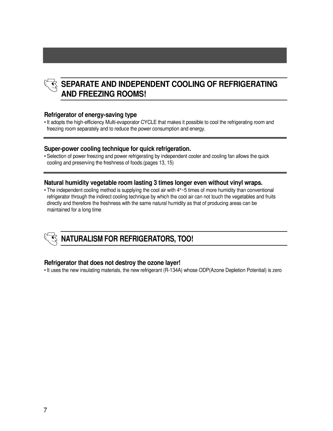 Samsung SR-608EV, SR-688EV, SR-646EV, SR-686EV manual Naturalism for REFRIGERATORS, TOO, Refrigerator of energy-saving type 