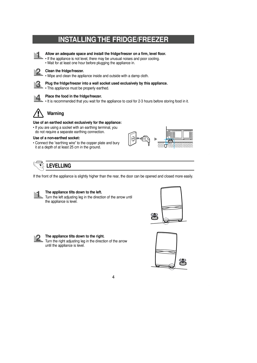 Samsung SR-L36, SR-L39 manual Installing the FRIDGE/FREEZER 