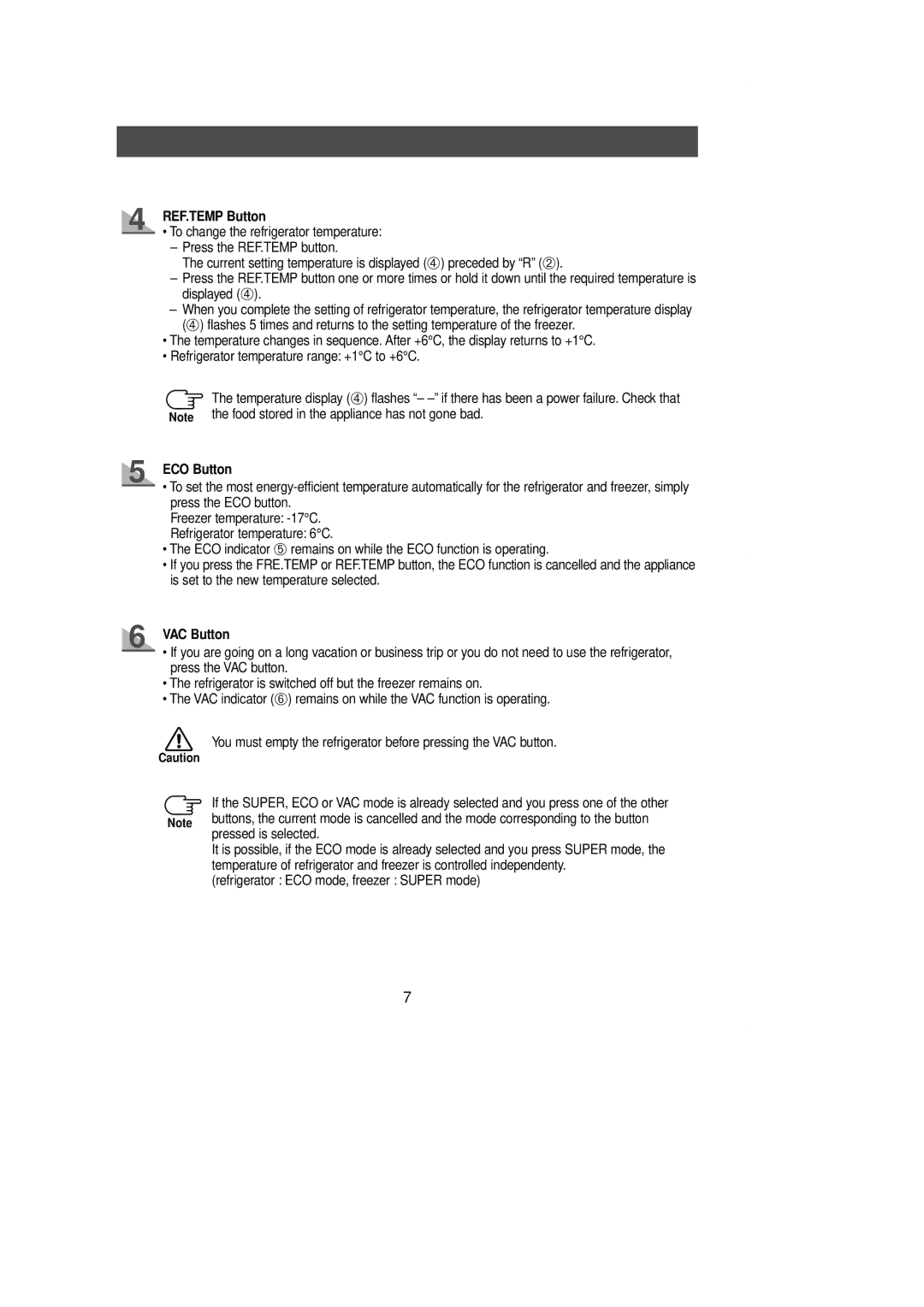 Samsung SR-L39, SR-L36 manual ECO Button, VAC Button 