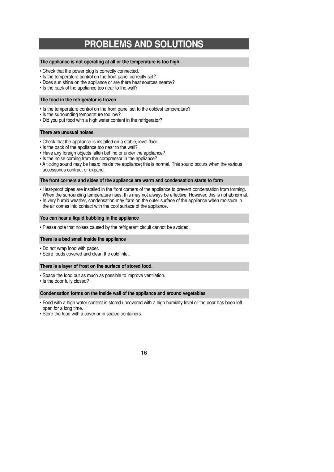 Samsung SR-L65, SR-L62, SR-L70, SR-L67 manual Problems and Solutions 