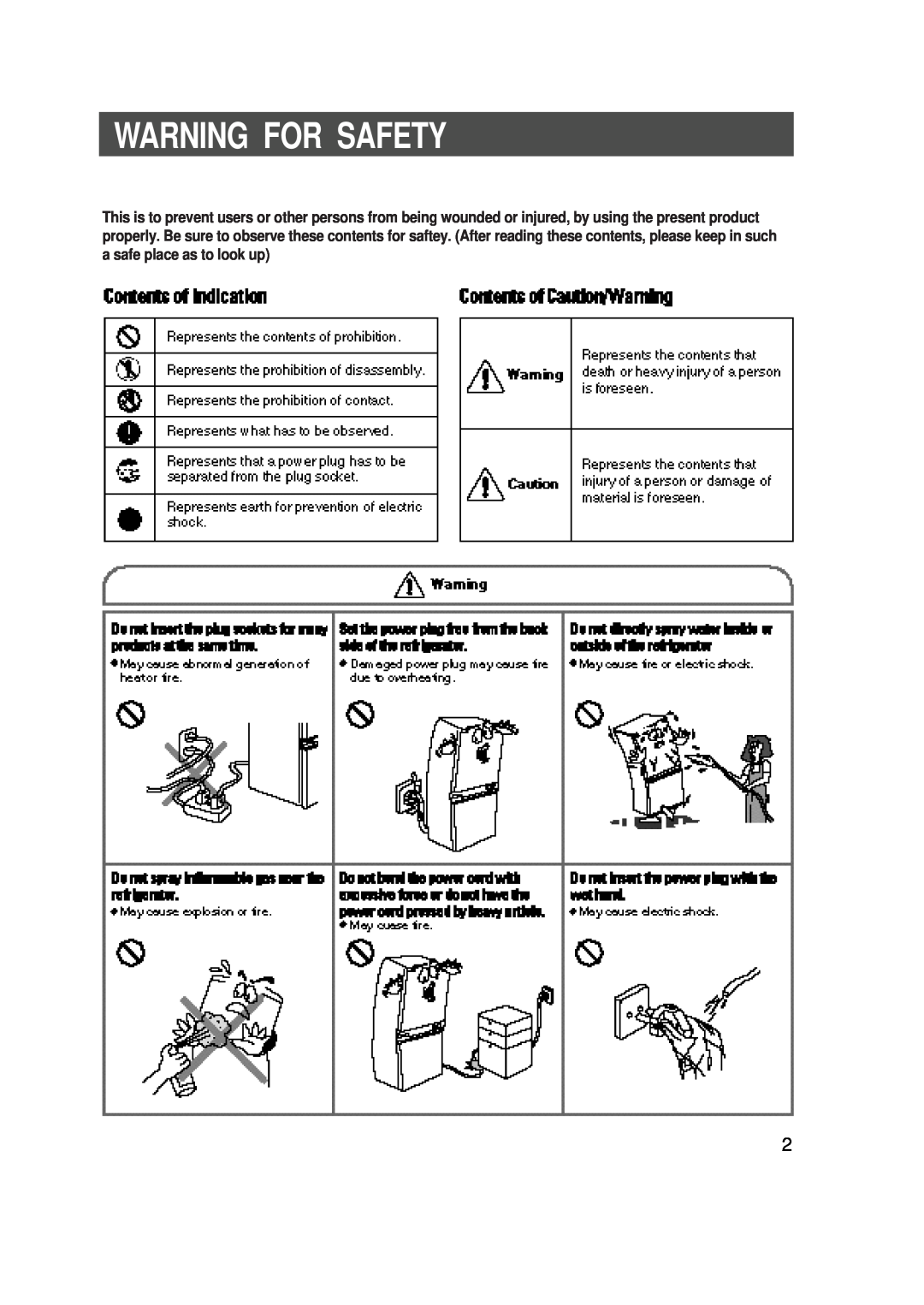 Samsung SR-L676EV, SR-L626EV, SR-L628EV, SR-L678EV manual Warning For Safety 