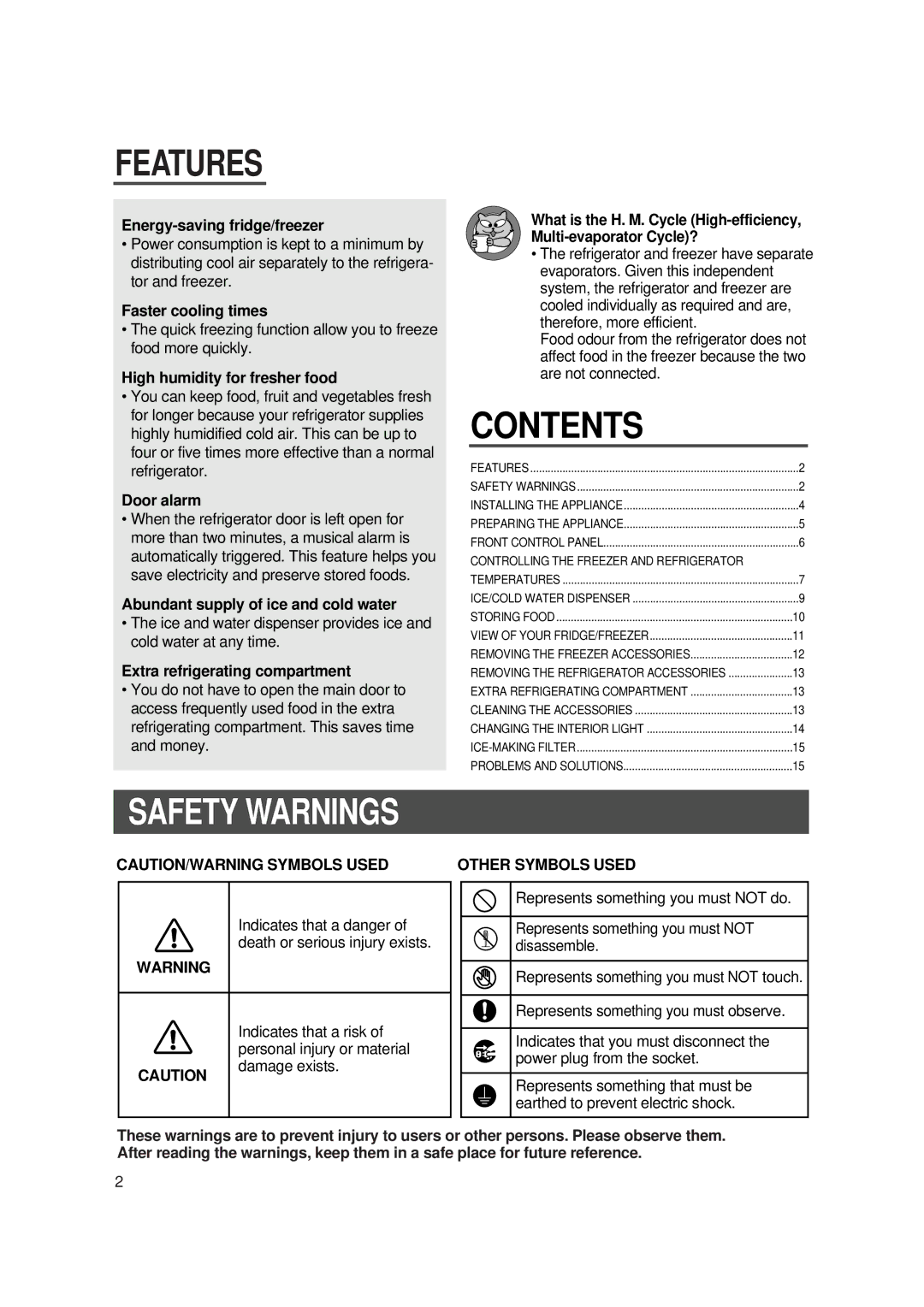 Samsung SR-S22, SR-S20 user manual Features, Safety Warnings 