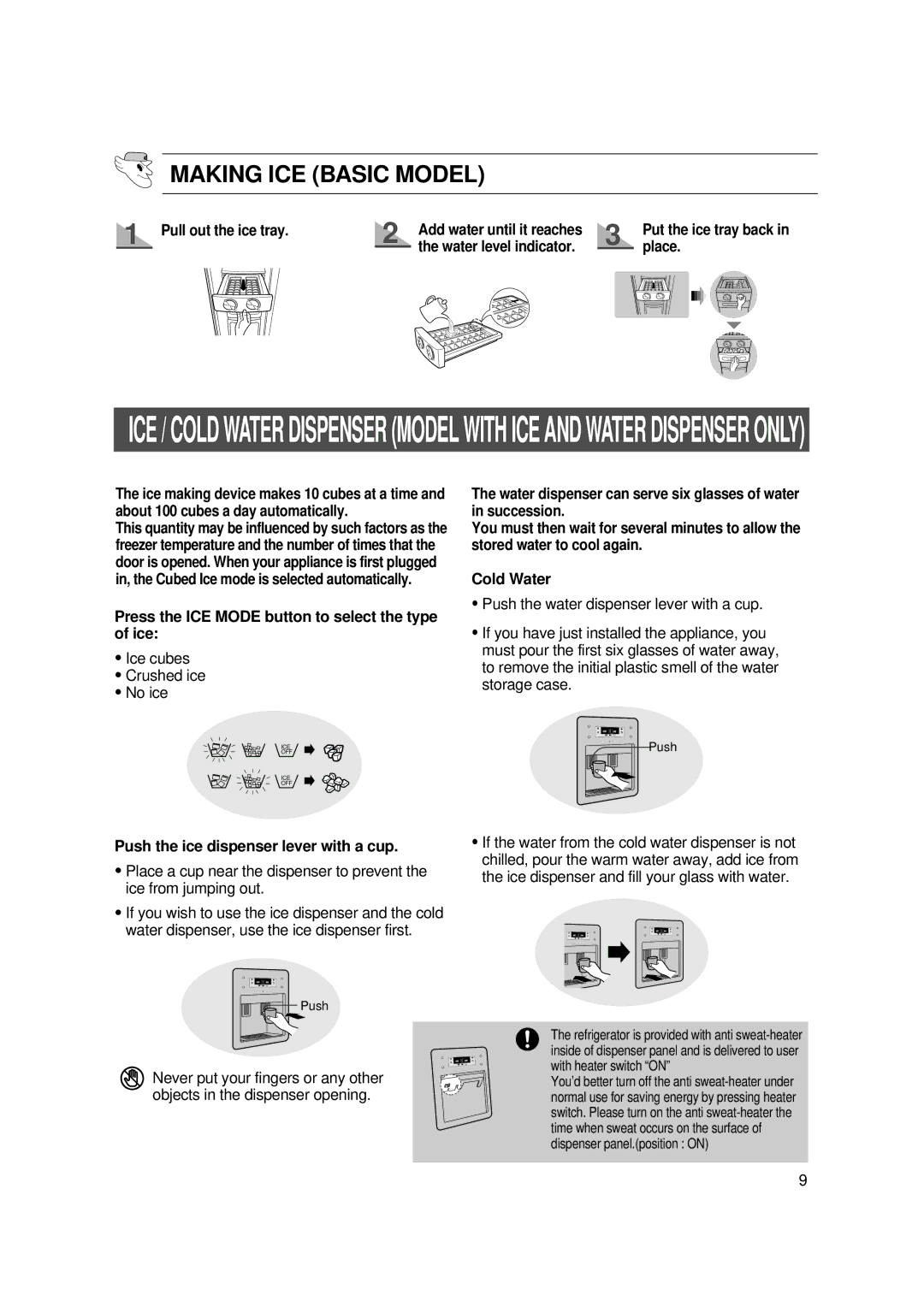 Samsung SR-S20, SR-S22 user manual Making ICE Basic Model, Press the ICE Mode button to select the type of ice 