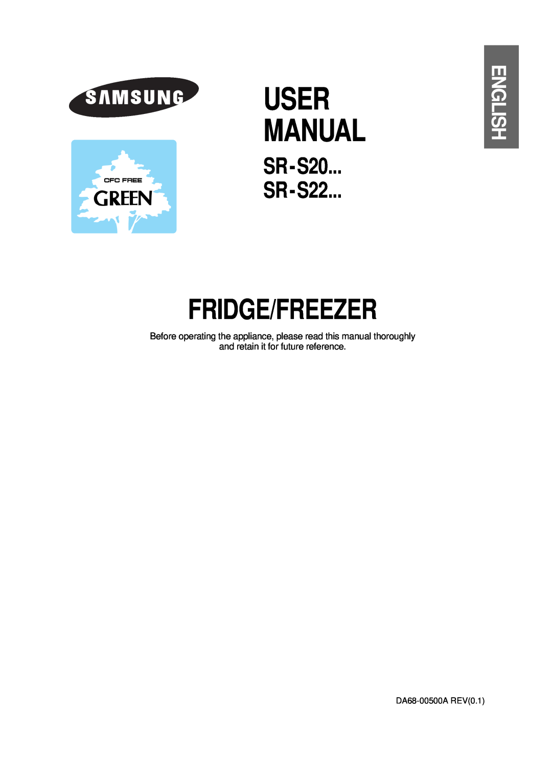 Samsung user manual Fridge/Freezer, SR-S20 SR-S22, English, DA68-00500A REV0.1 