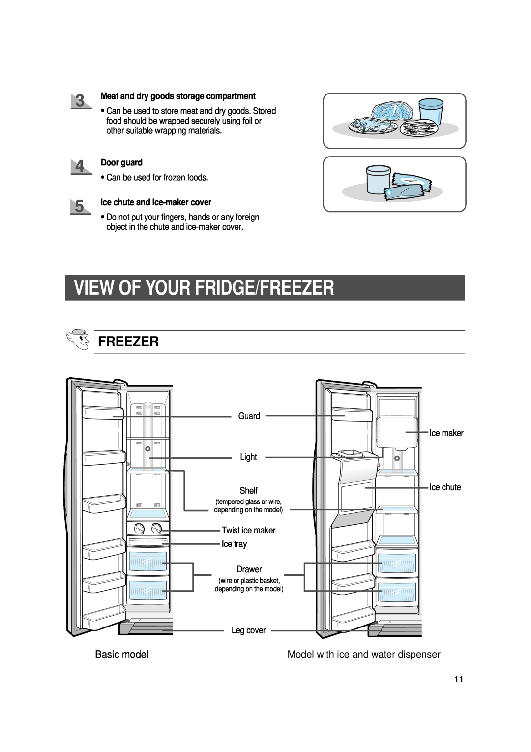 Samsung SR-S20 View Of Your Fridge/Freezer, Meat and dry goods storage compartment, Door guard, Basic model, Guard, Light 