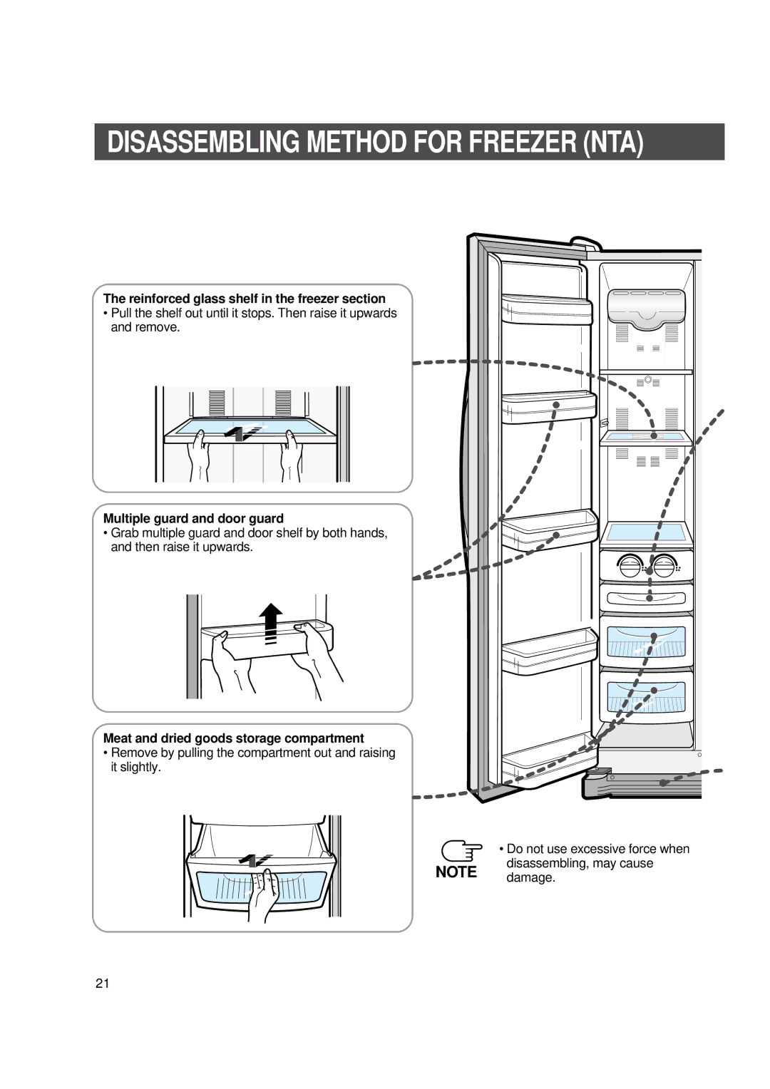 Samsung SR-S26, SR-S28BTA, SR-S27DTA, SR-S25 Reinforced glass shelf in the freezer section, Multiple guard and door guard 