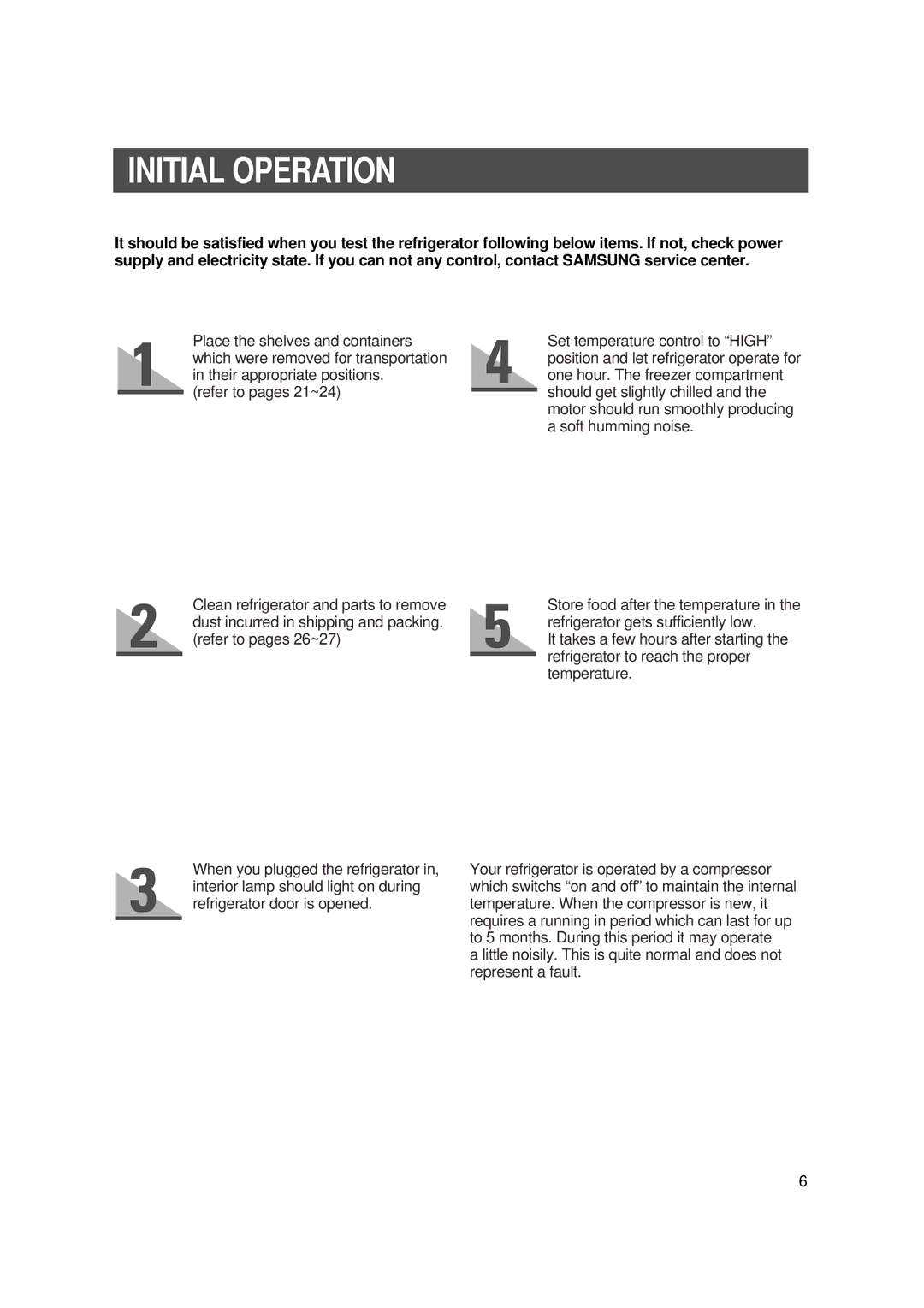 Samsung SR-S27DTA, SR-S28BTA, SR-S25, SR-S27FTA, SR-S26, SR-S28NTA instruction manual Initial Operation 