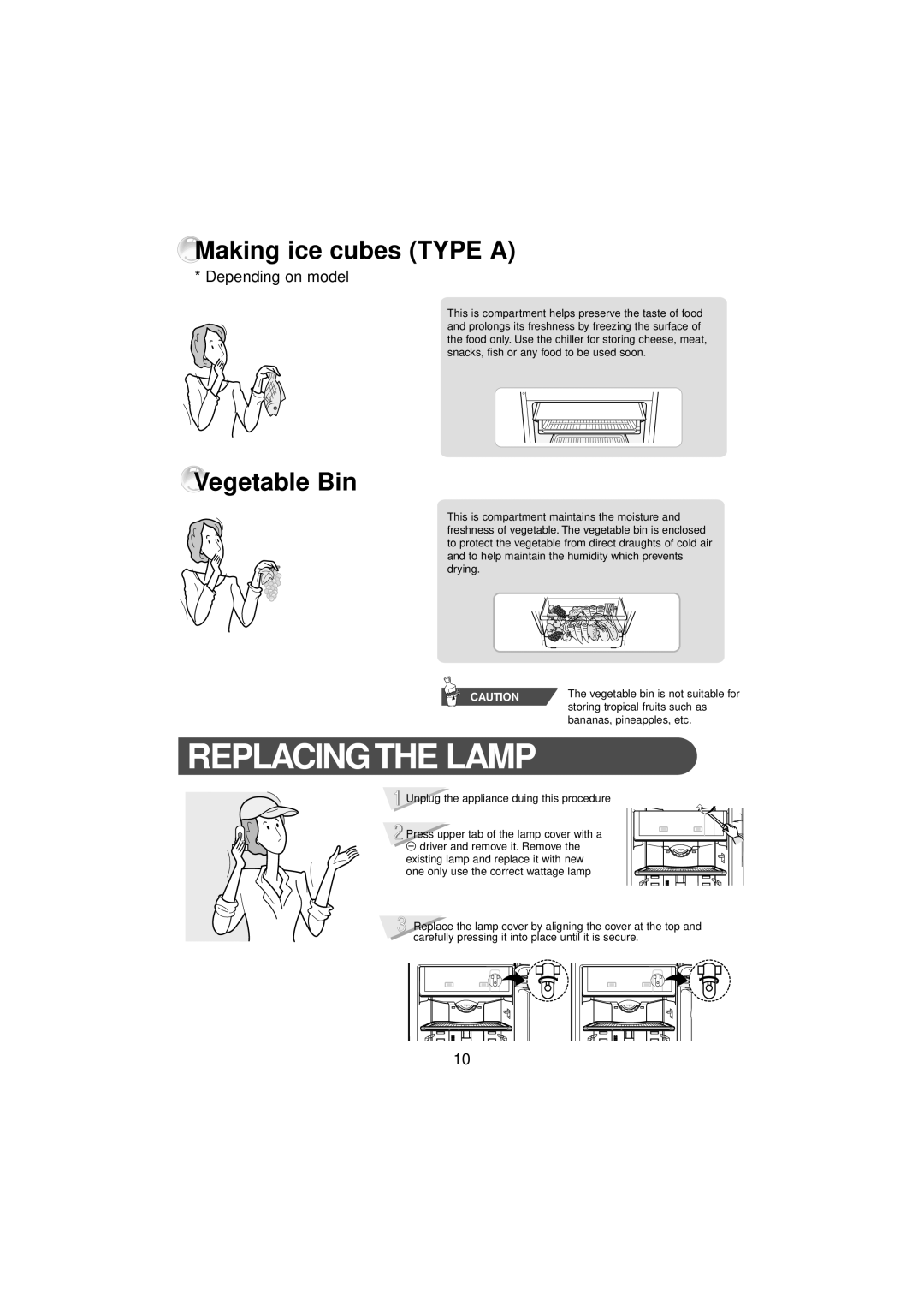 Samsung SR210NME, DA68-01454B manual Replacingthe Lamp, Vegetable Bin 