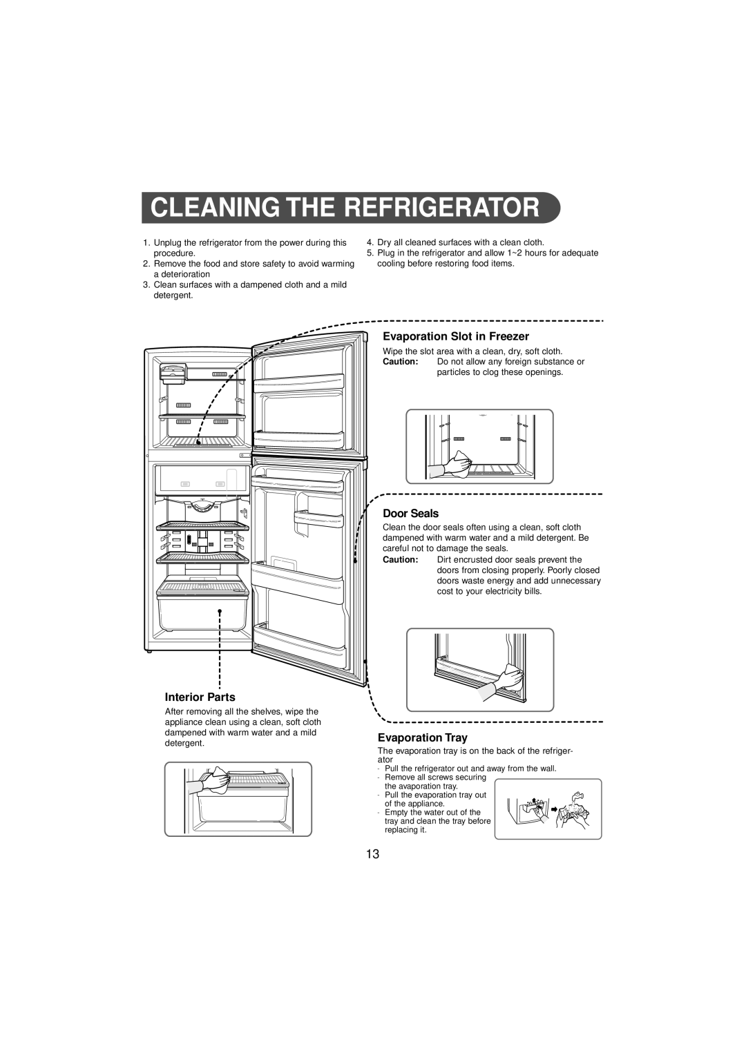 Samsung DA68-01454B, SR210NME manual Interior Parts, Evaporation Slot in Freezer, Door Seals, Evaporation Tray 