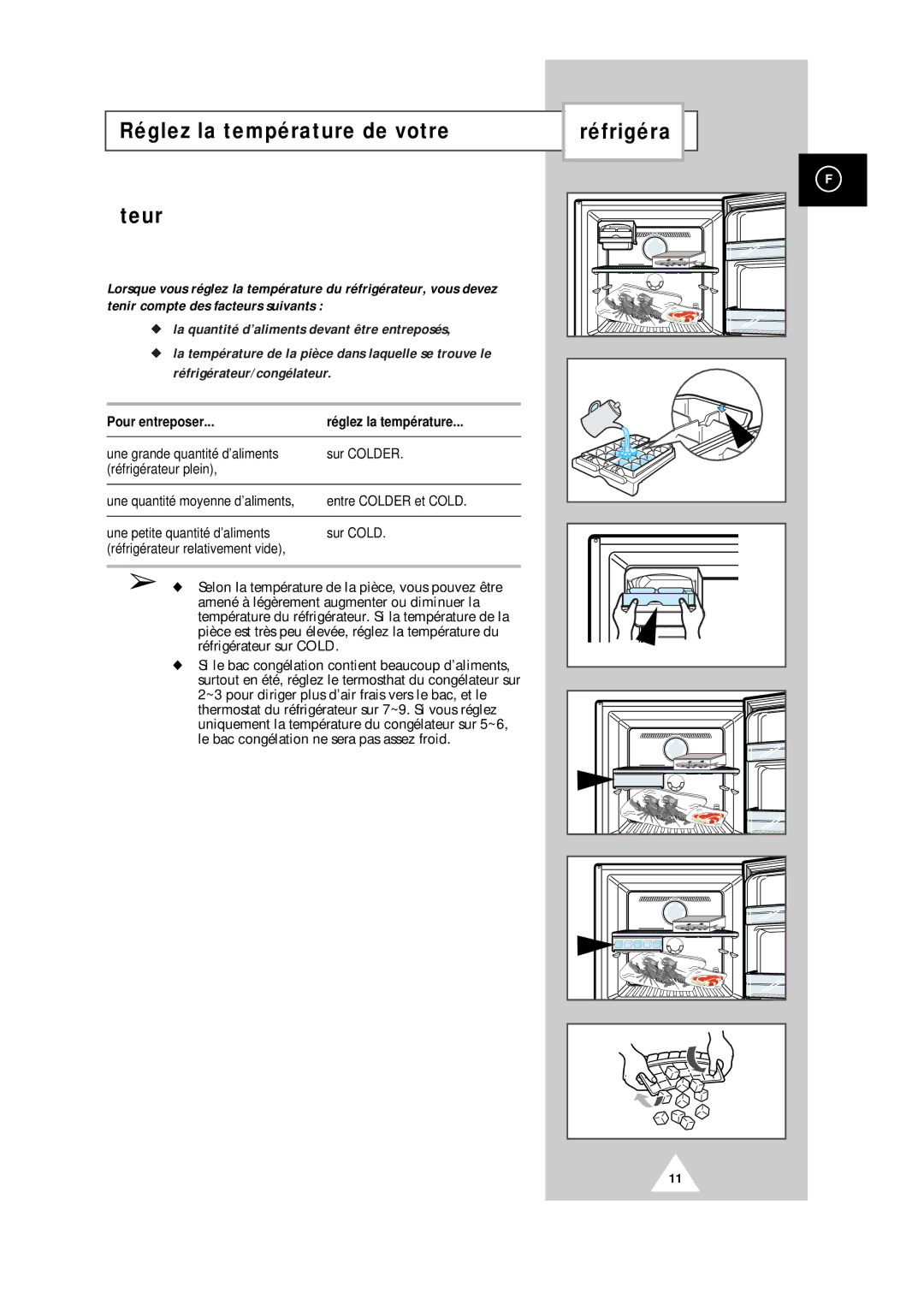 Samsung SR44WD1/XEF, SR34WB1/XEF, SR34WB2/XEF Réglez la température de votre Teur, Pour entreposer Réglez la température 