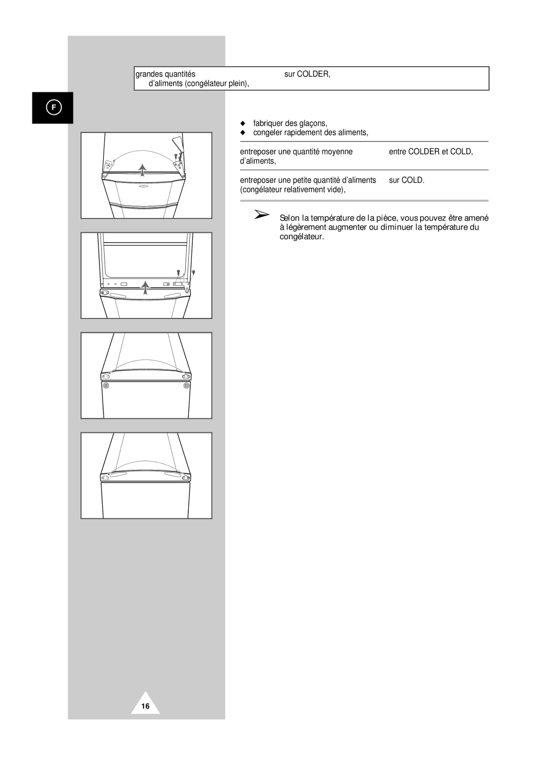 Samsung SR37WB1/CAH, SR34WB1/XEF, SR34WB2/XEF, SR30WB1/CAH, S32BMCSWQN/CAF, SR44WA1/XEF manual Grandes quantités Sur Colder 