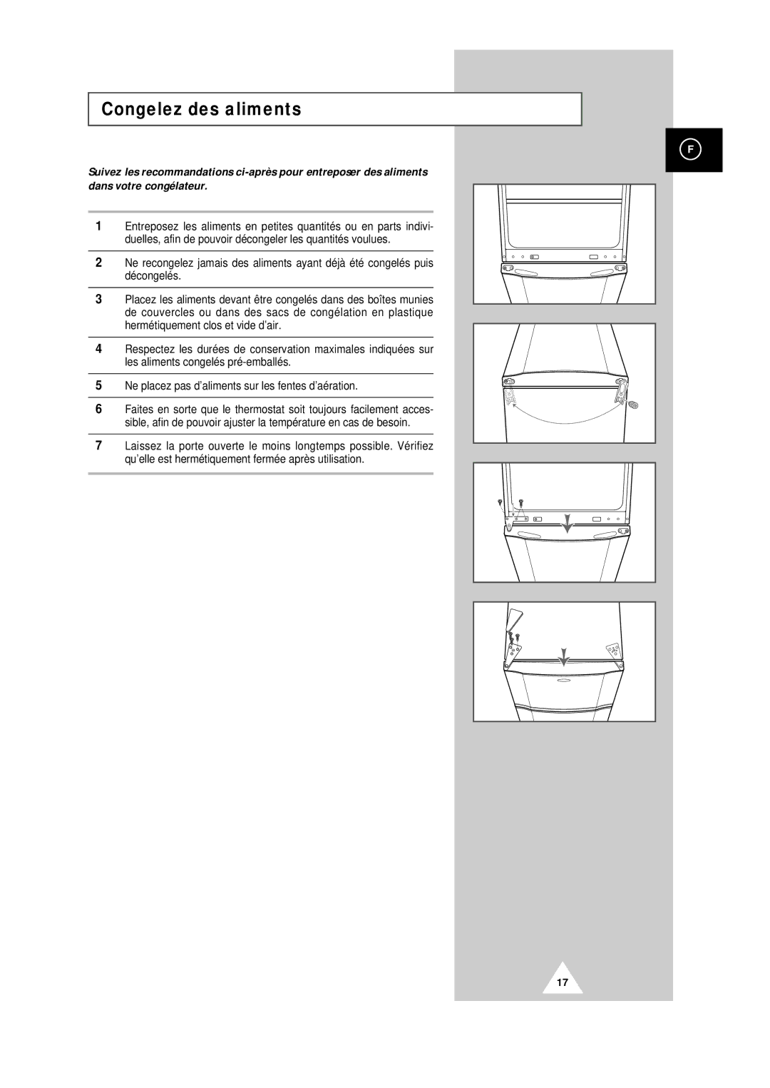 Samsung S32BMCSWHL/CAF, SR34WB1/XEF, SR34WB2/XEF, SR30WB1/CAH, S32BMCSWQN/CAF, SR44WA1/XEF, SR37WD1/XEF Congelez des aliments 