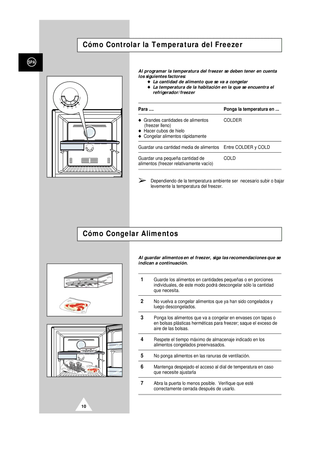 Samsung S32BMCSWQN/XES, SR44WD1/XET, SR34WD1/XES Cómo Controlar la Temperatura del Freezer, Cómo Congelar Alimentos, Para 