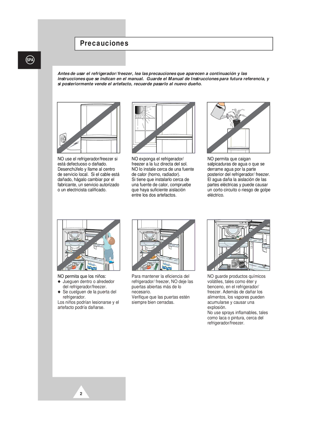 Samsung SR30WD1/XEC, SR44WD1/XET manual Precauciones, No permita que los niños, Se cuelguen de la puerta del Refrigerador 