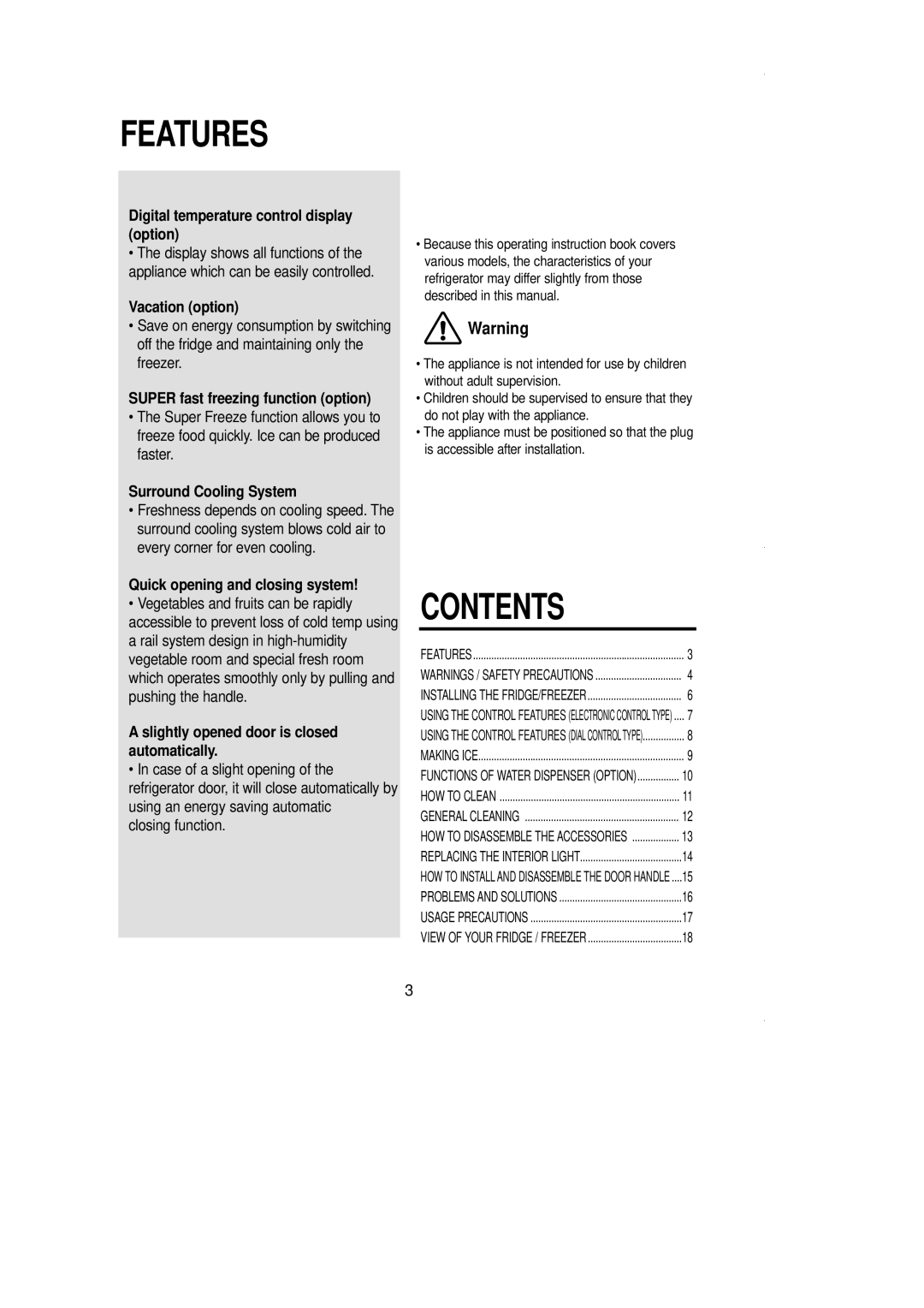 Samsung SR519DP owner manual Features 