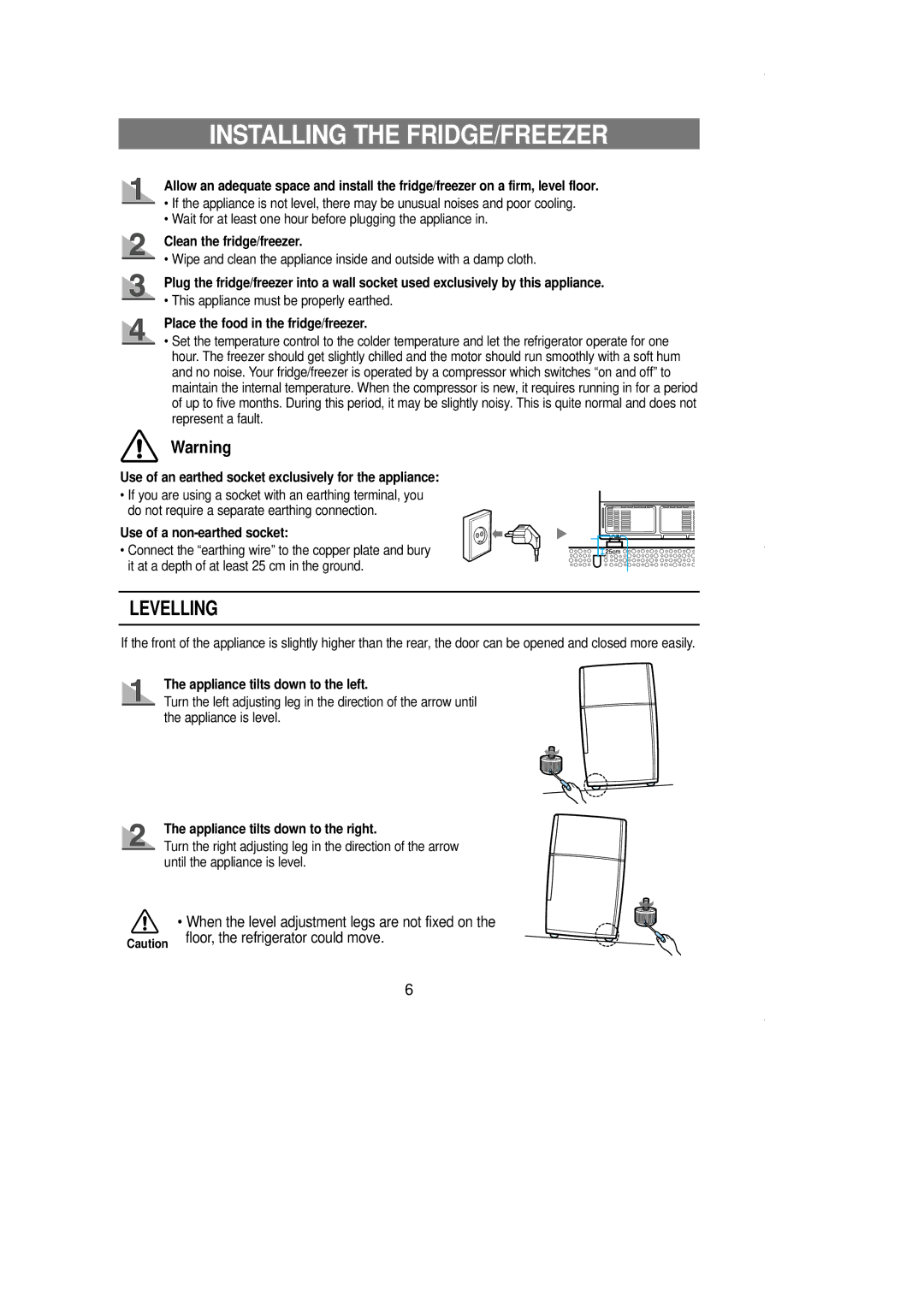 Samsung SR519DP owner manual Installing the FRIDGE/FREEZER 