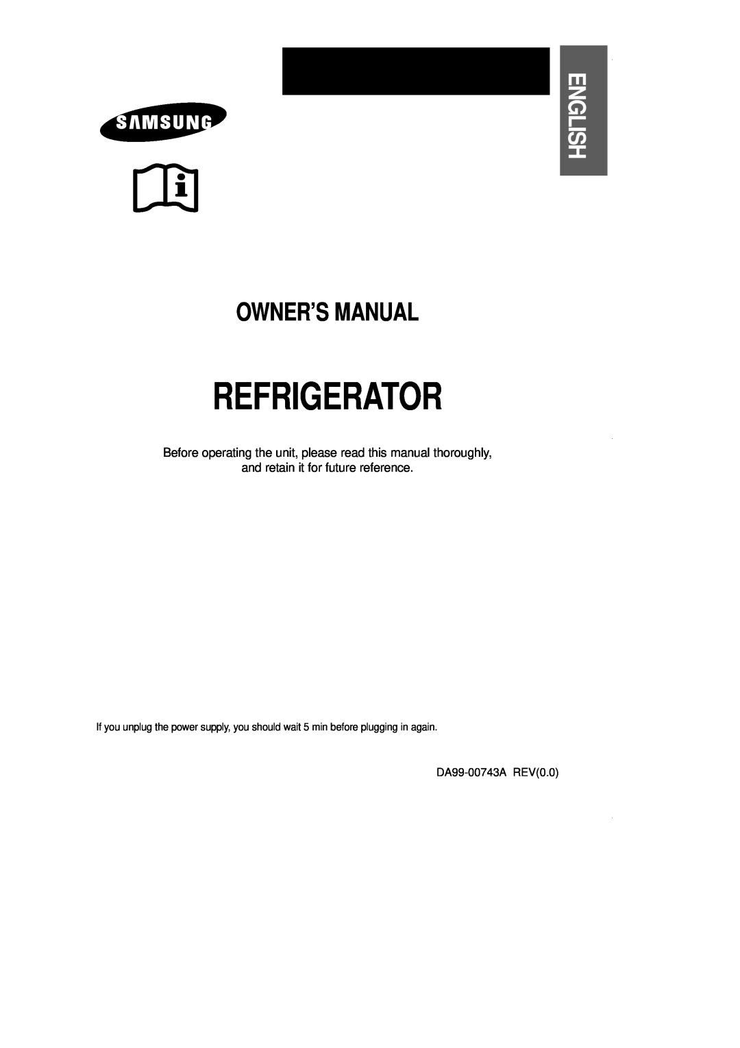 Samsung SR519DP owner manual English, Refrigerator, Owner’S Manual 