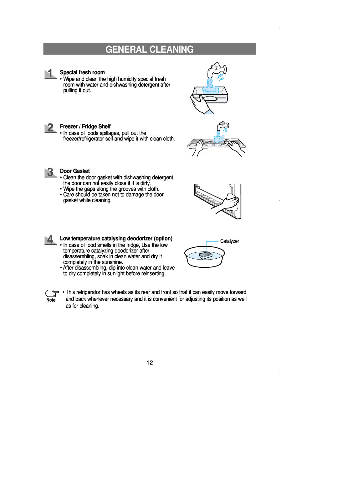 Samsung SR519DP owner manual General Cleaning, Special fresh room, Freezer / Fridge Shelf, Door Gasket 