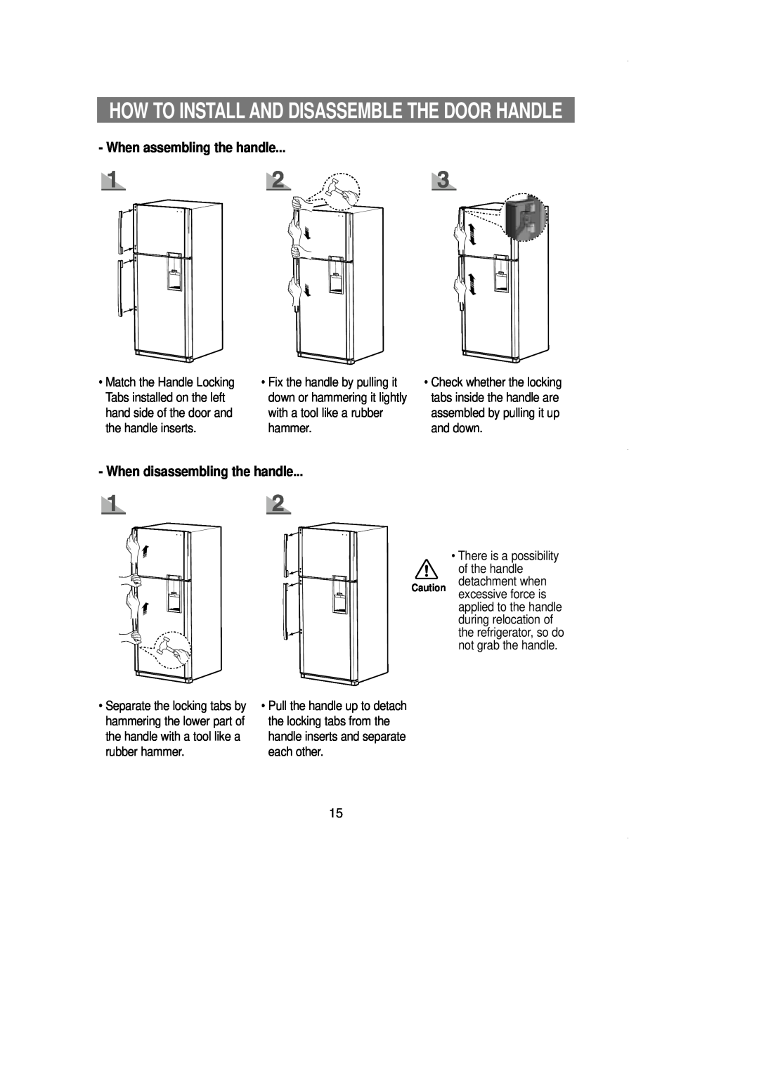 Samsung SR519DP How To Install And Disassemble The Door Handle, When assembling the handle, When disassembling the handle 