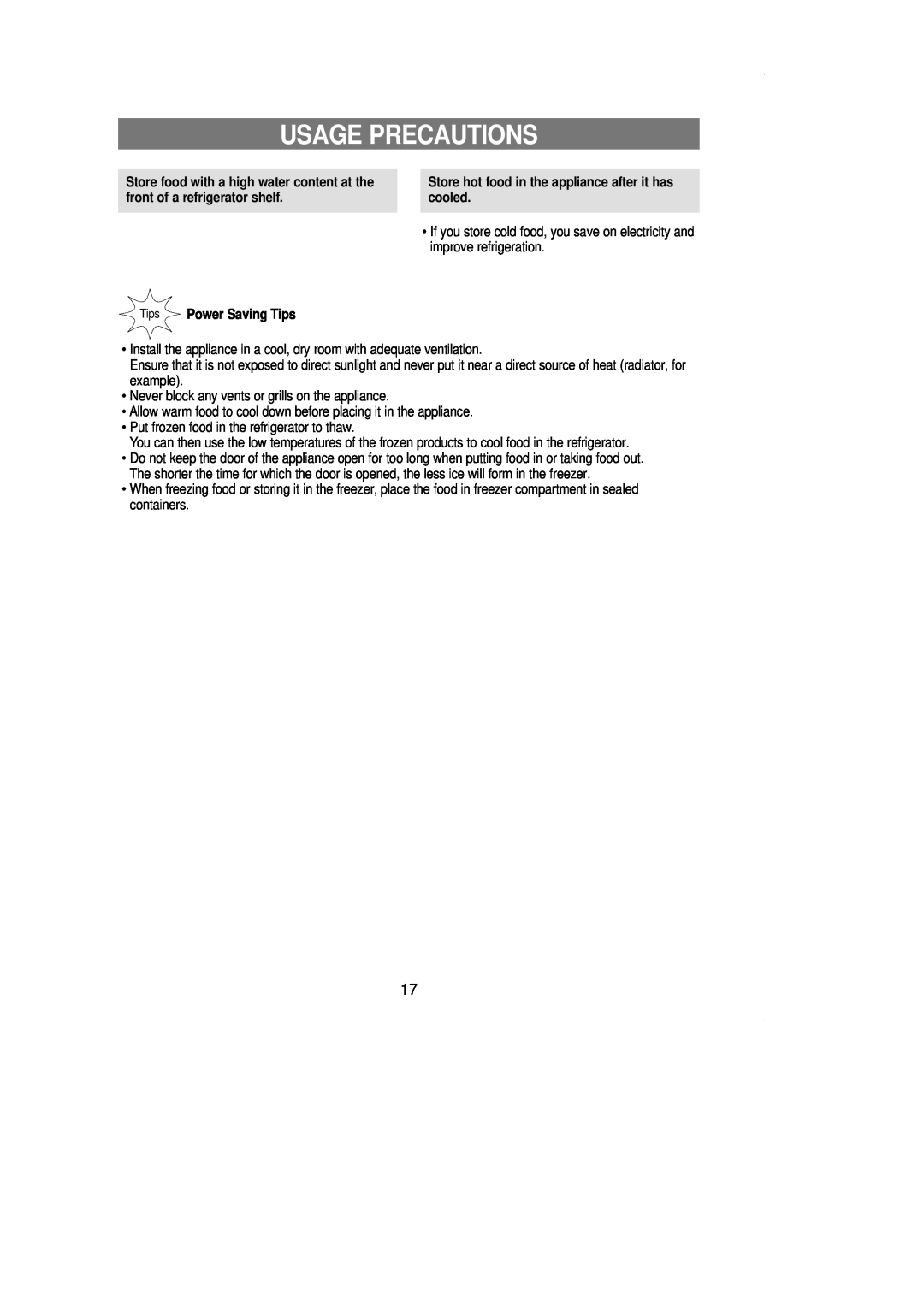 Samsung SR519DP owner manual Usage Precautions 