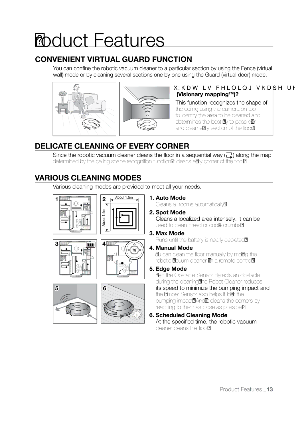 Samsung SR8845 user manual Product Features, Convenient Virtual Guard Function, Delicate Cleaning of Every Corner 