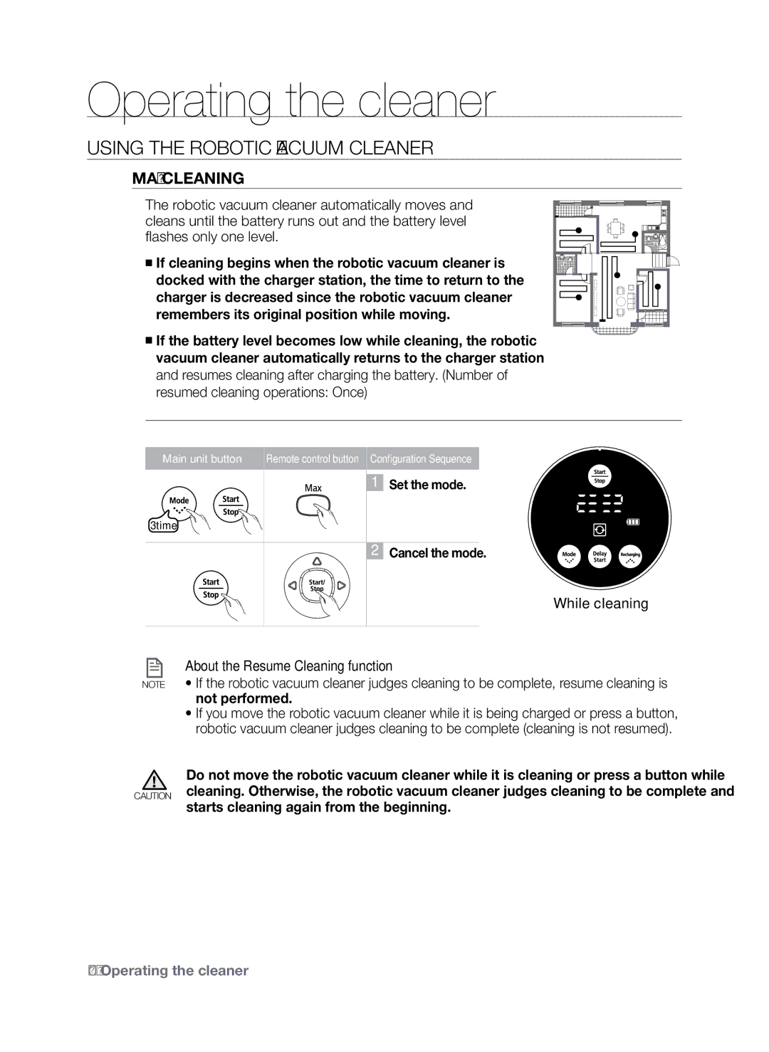 Samsung SR8845 user manual Max Cleaning, Starts cleaning again from the beginning 