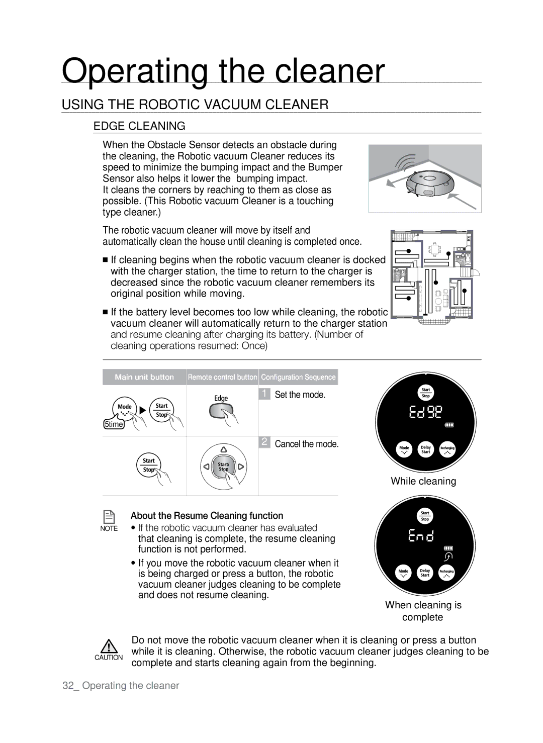 Samsung SR8845 user manual Edge Cleaning 