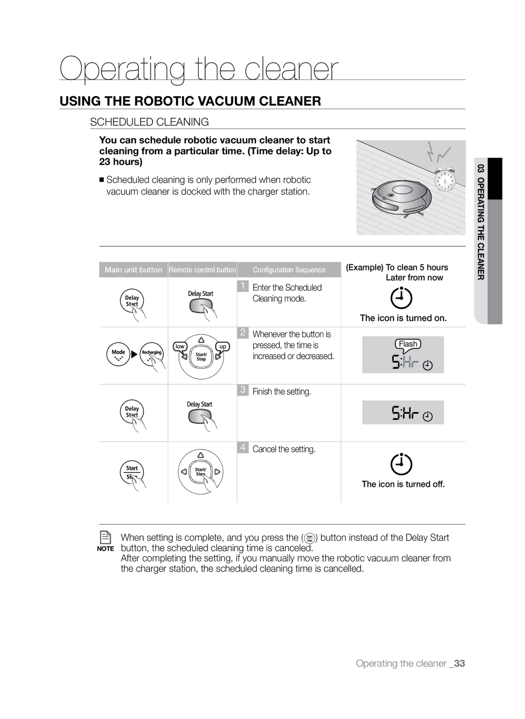 Samsung SR8845 user manual Scheduled Cleaning 