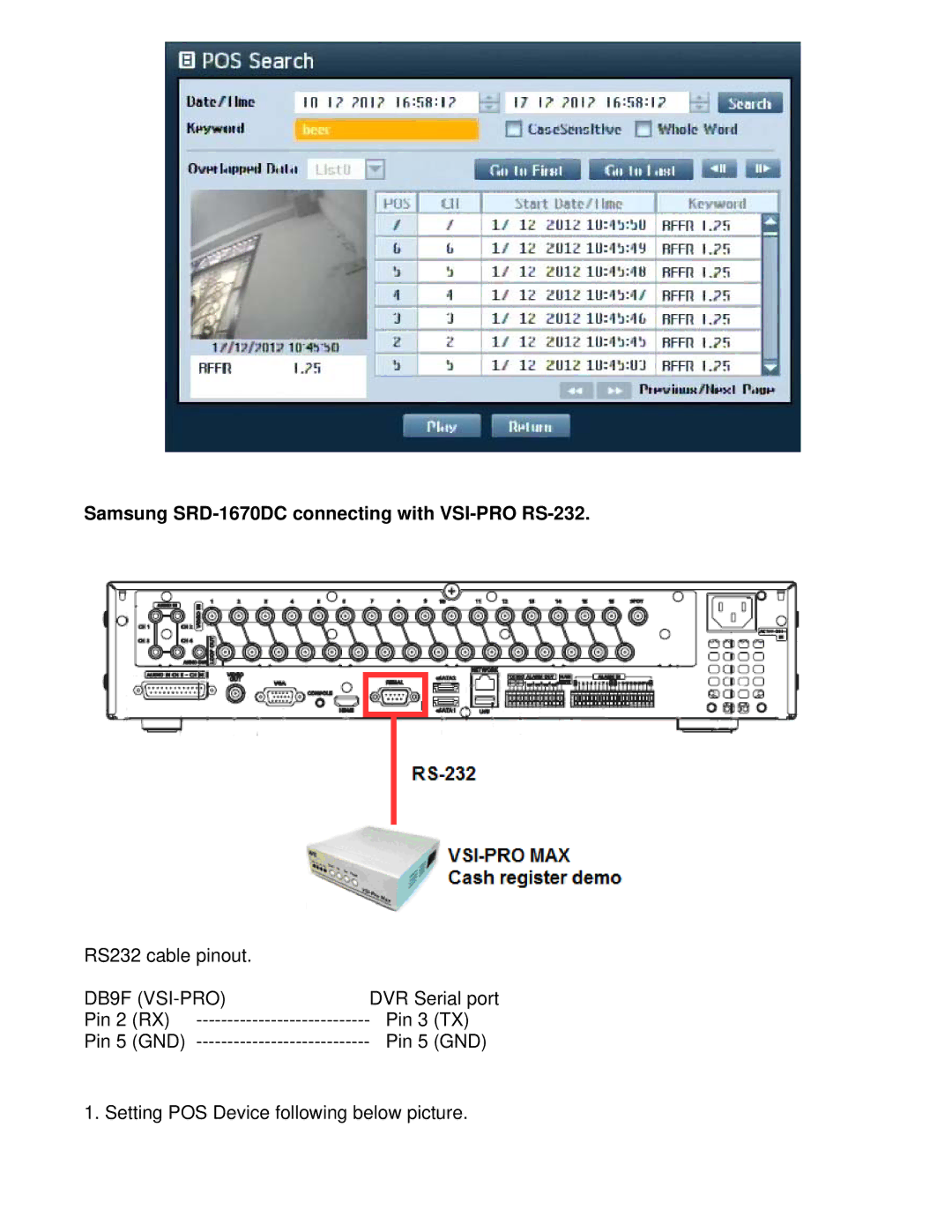 Samsung manual Samsung SRD-1670DC connecting with VSI-PRO RS-232, Gnd 