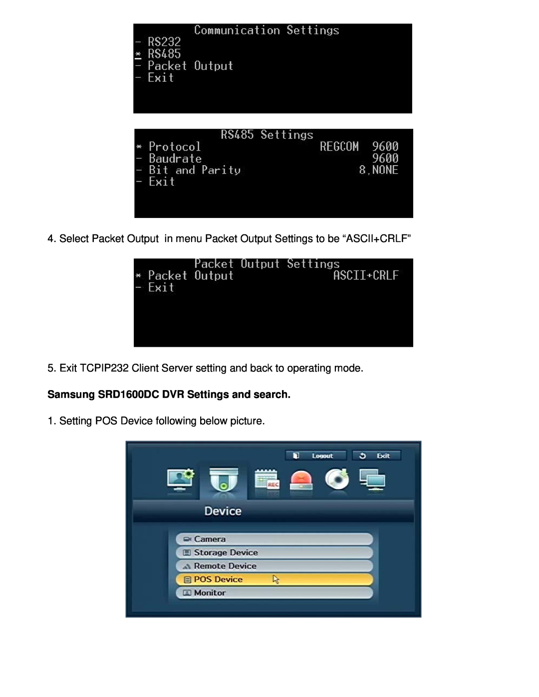 Samsung SRD-1670DC manual Exit TCPIP232 Client Server setting and back to operating mode 