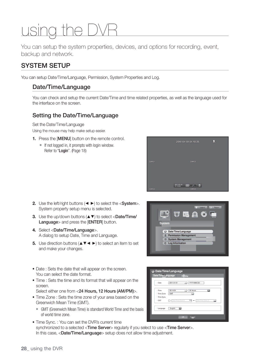 Samsung SRD-440 user manual System Setup, Setting the Date/Time/Language 