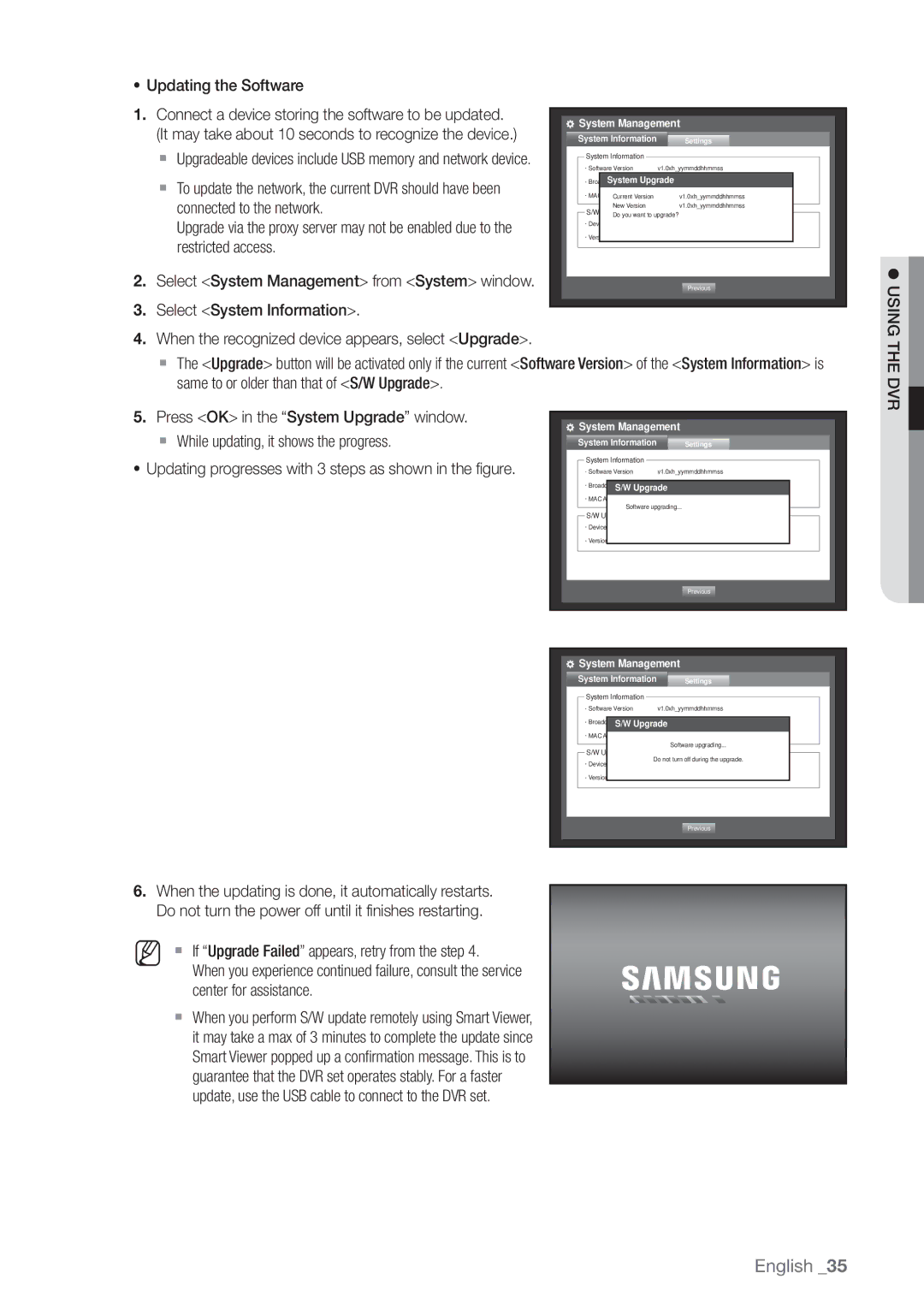 Samsung SRD-440 user manual Updating the Software,  Using 