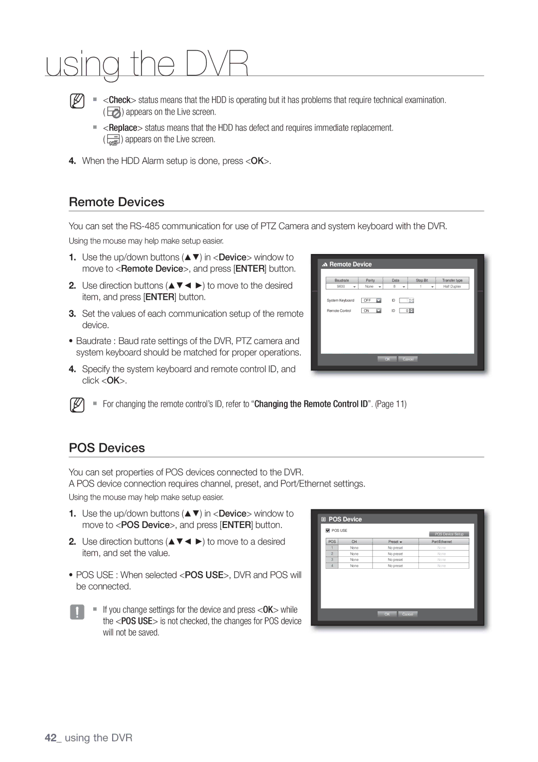 Samsung SRD-440 user manual Remote Devices, POS Devices, Item, and press Enter button 