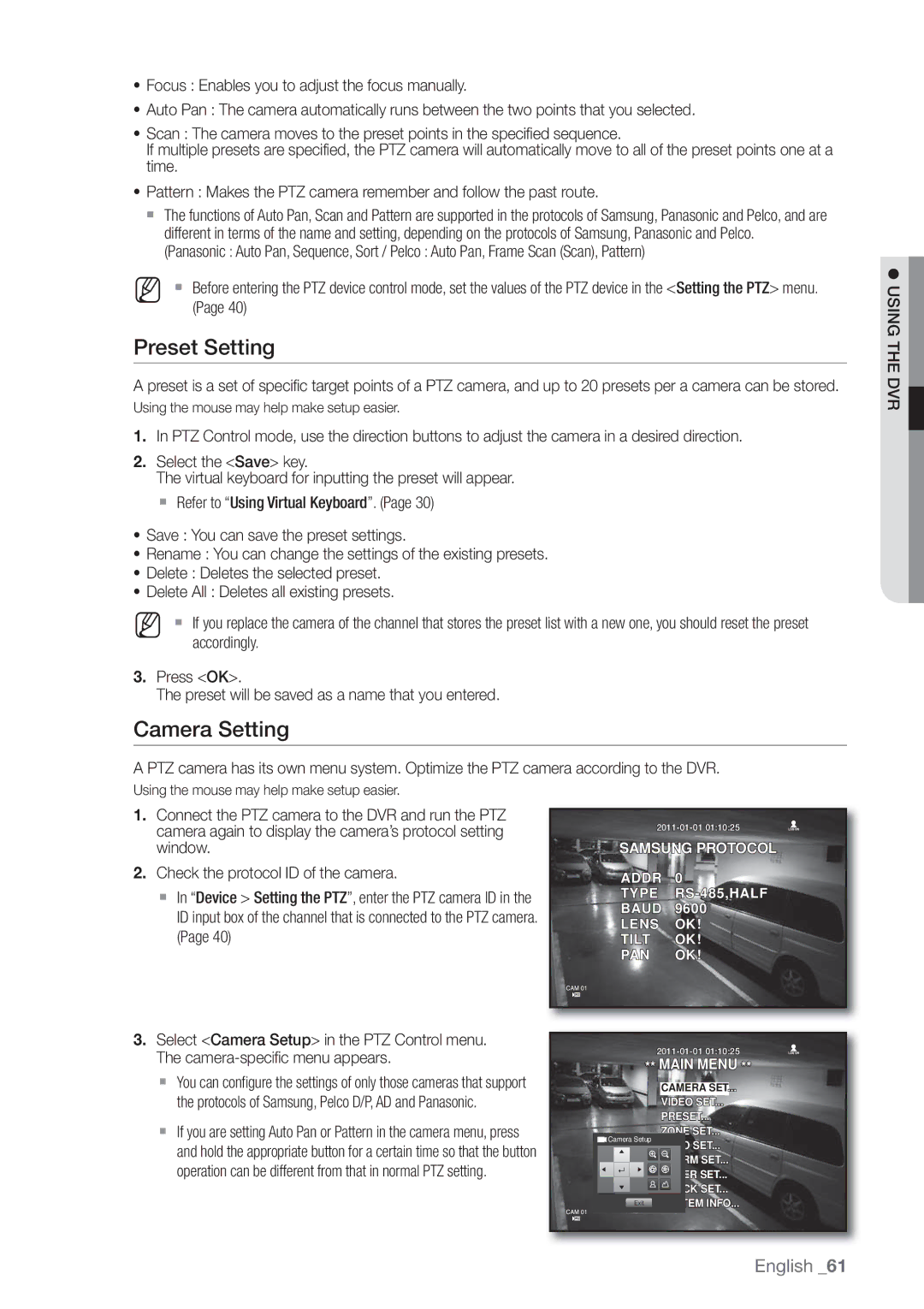 Samsung SRD-440 user manual Preset Setting, Camera Setting 