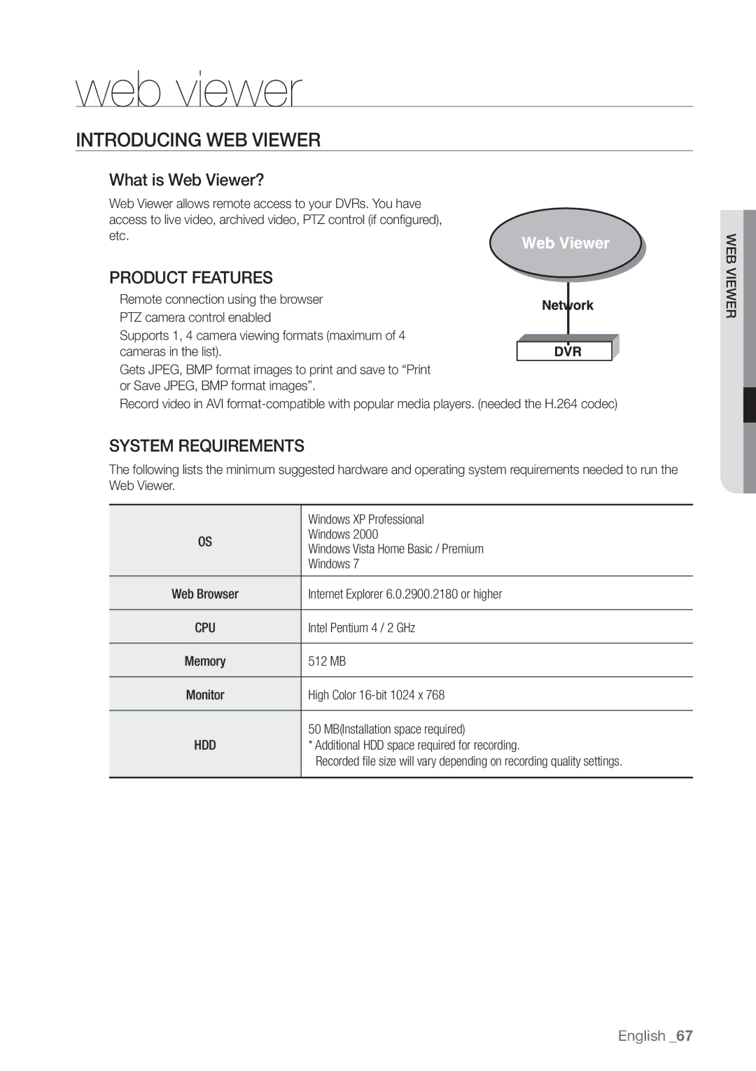 Samsung SRD-440 Introducing WEB Viewer, What is Web Viewer?, Product Features, System Requirements,  WEB Viewer 