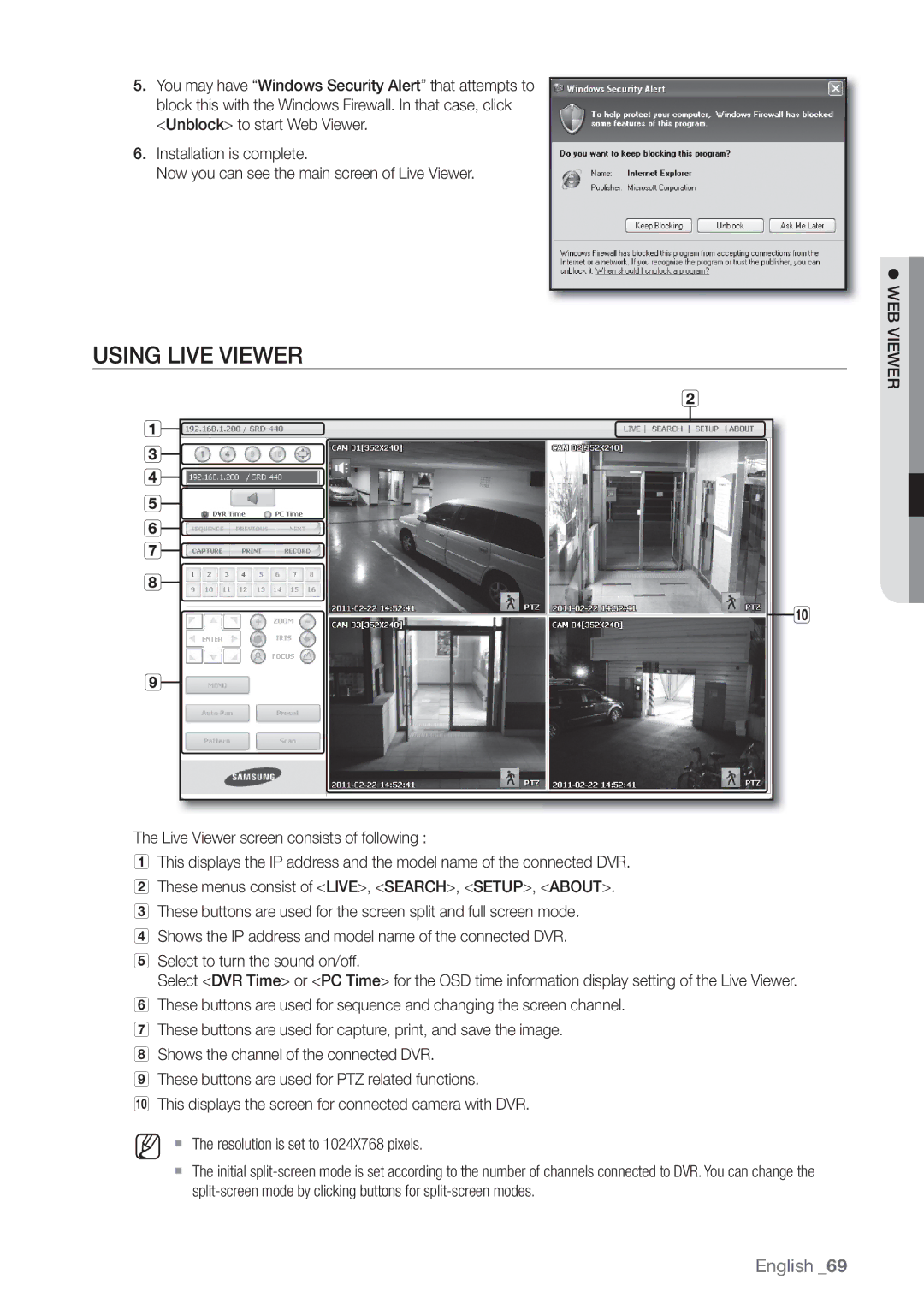 Samsung SRD-440 user manual Using Live Viewer 