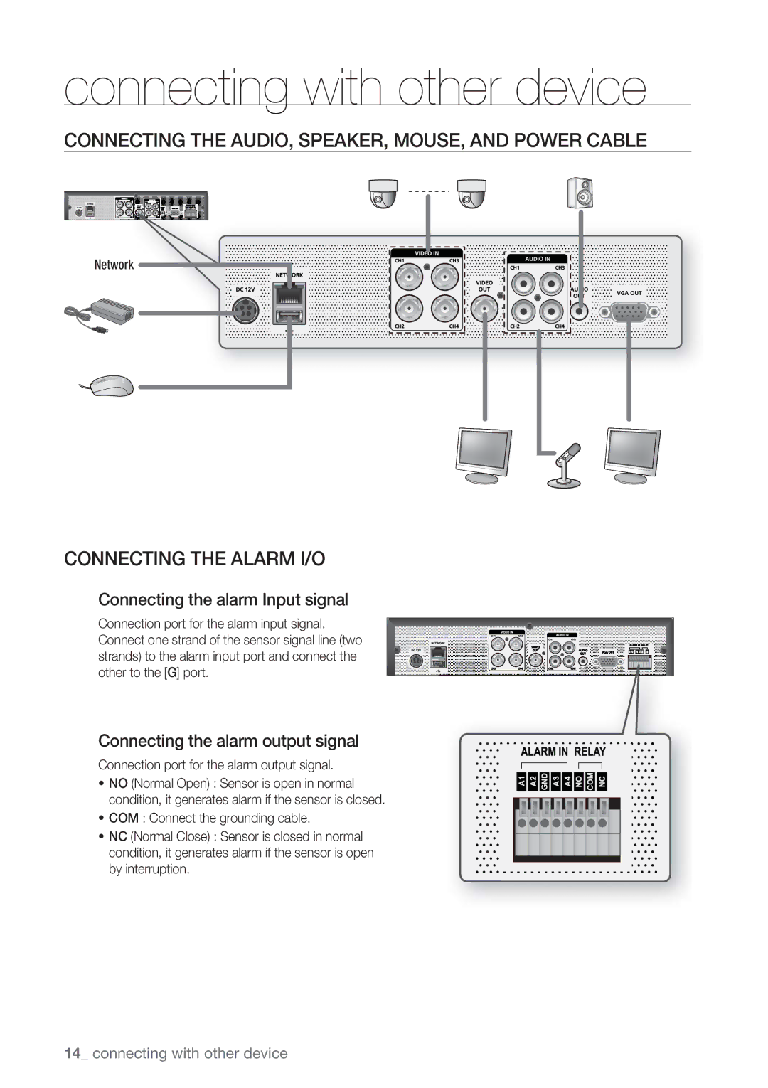 Samsung SRD-450 user manual Connecting with other device, Connecting the AUDIO, SPEAKER, MOUSE, and Power Cable 