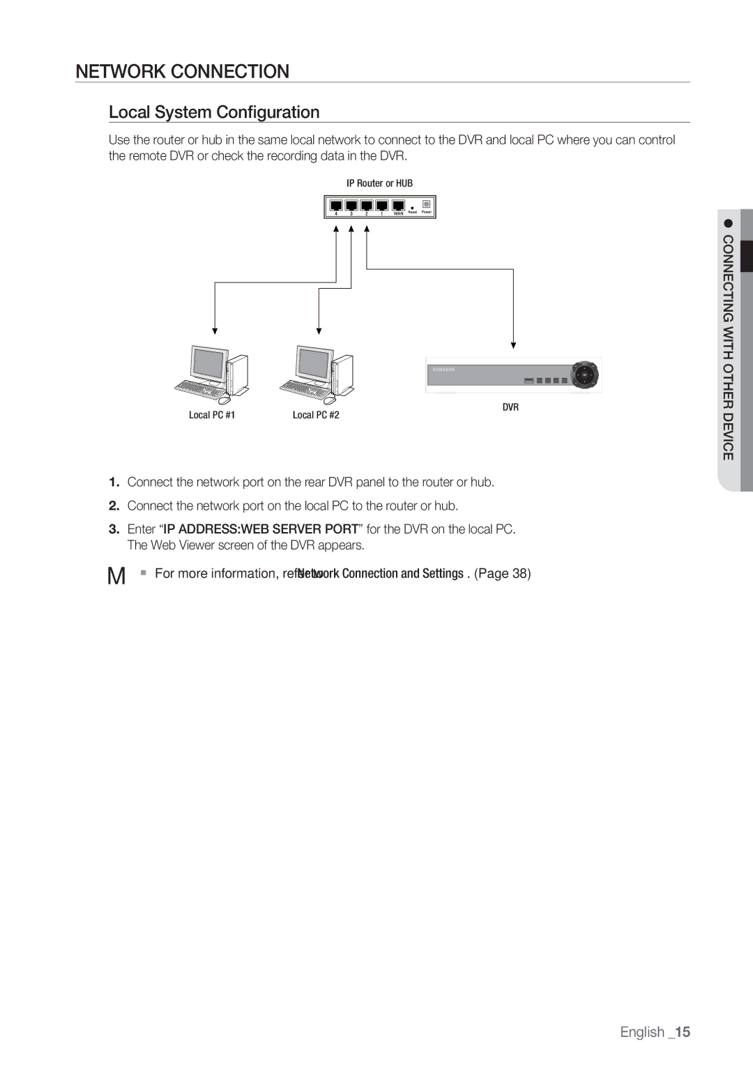 Samsung SRD-450 user manual Network Connection, Local System Conﬁguration, Connecting with Other Device 