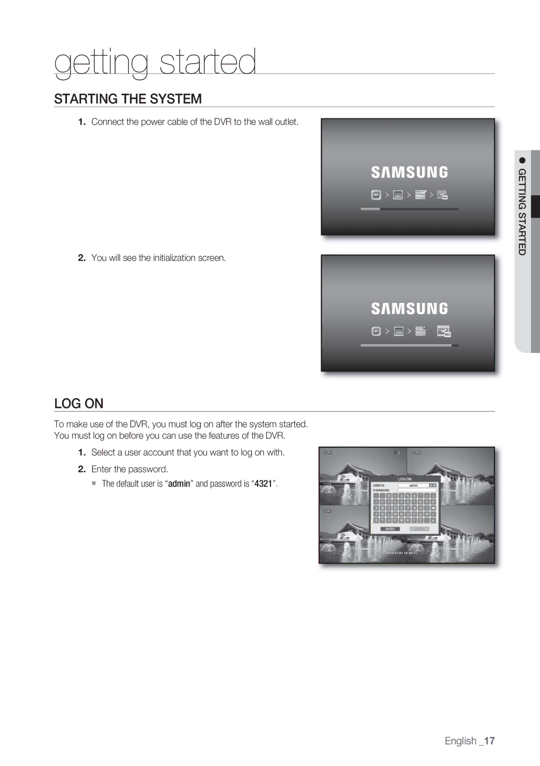 Samsung SRD-450 user manual Getting started, Starting the System, LOG on, Getting Started 