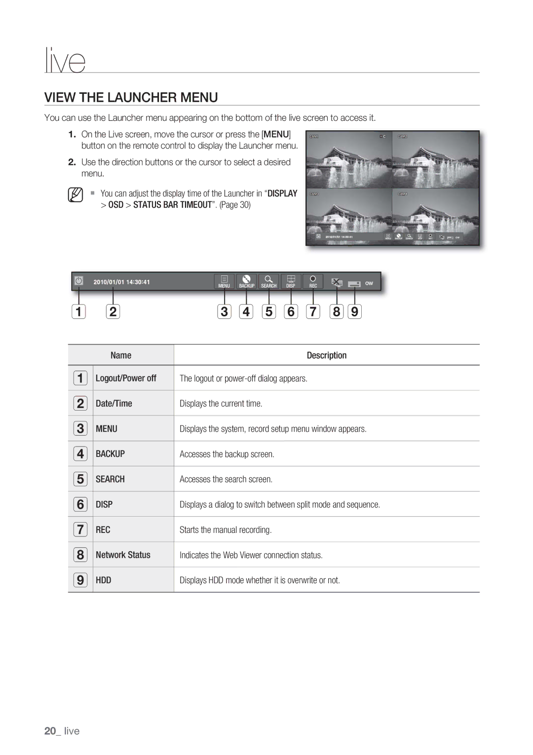 Samsung SRD-450 user manual View the Launcher Menu 