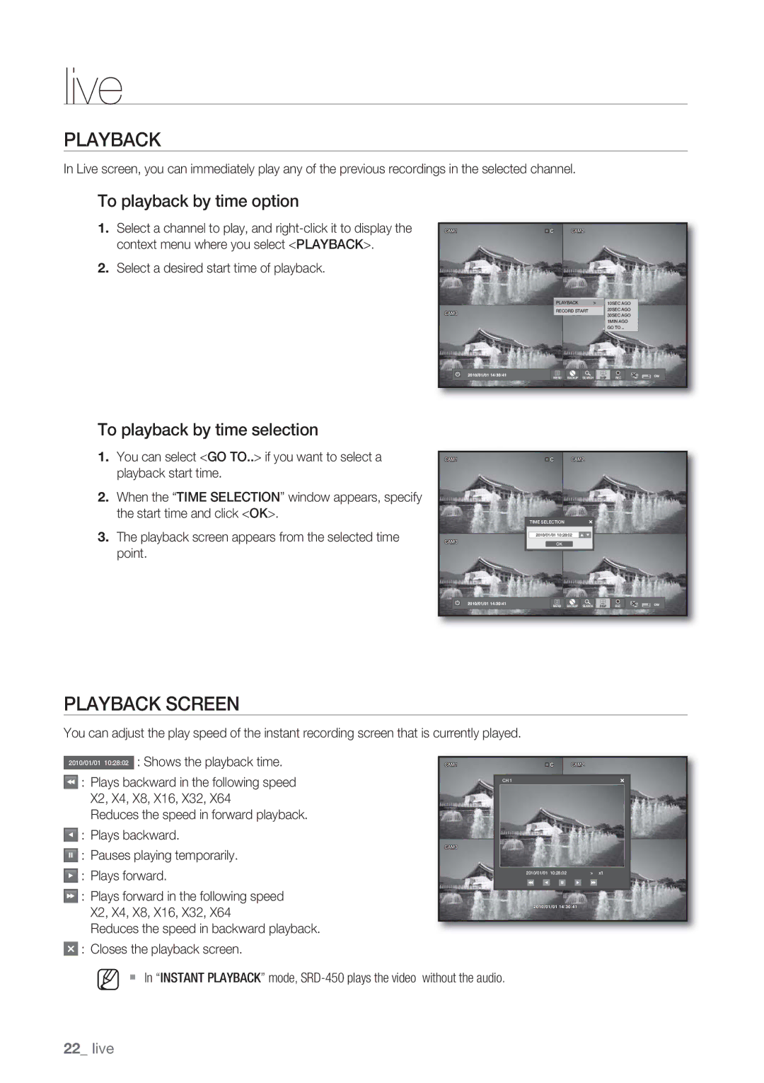 Samsung SRD-450 user manual Playback Screen, To playback by time option, To playback by time selection 